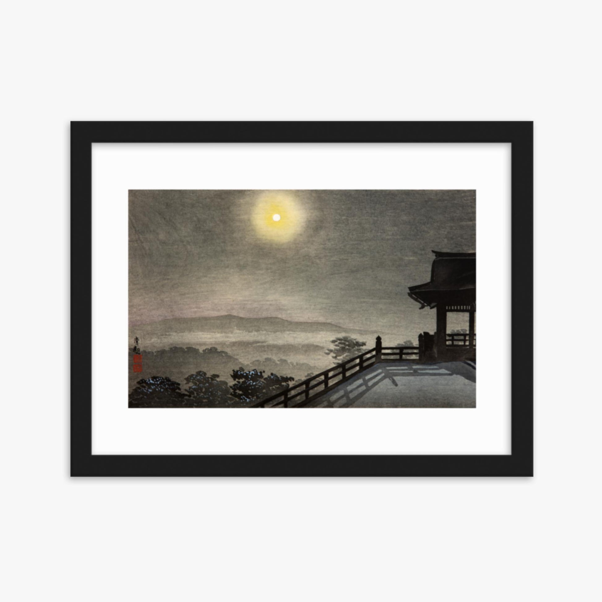 Kobayashi Kiyochika: Cool Moon Evening at Kiyomizudo in the Eastern Capital - 30x40 cm Poster With Black Frame