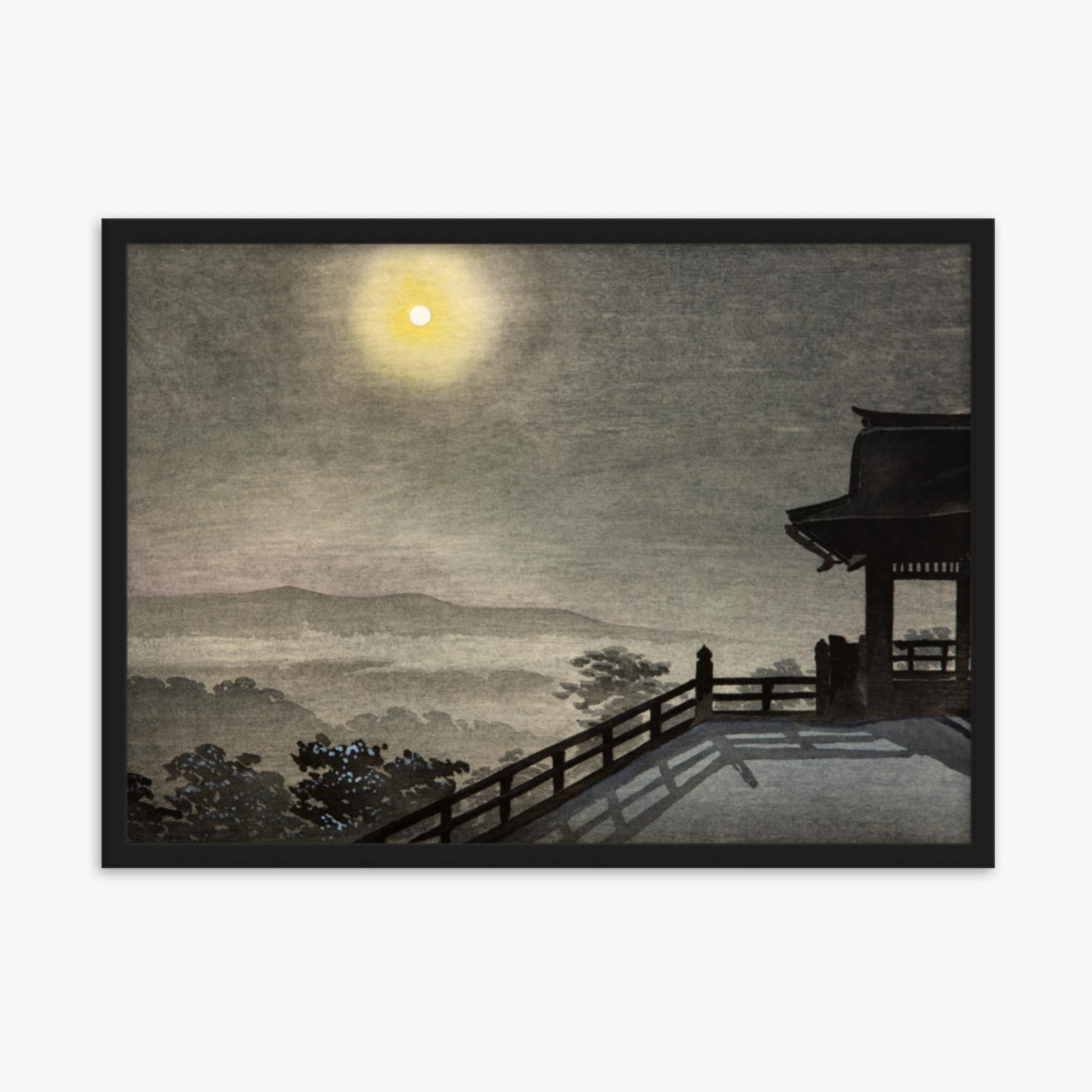 Kobayashi Kiyochika: Cool Moon Evening at Kiyomizudo in the Eastern Capital - 50x70 cm Poster With Black Frame