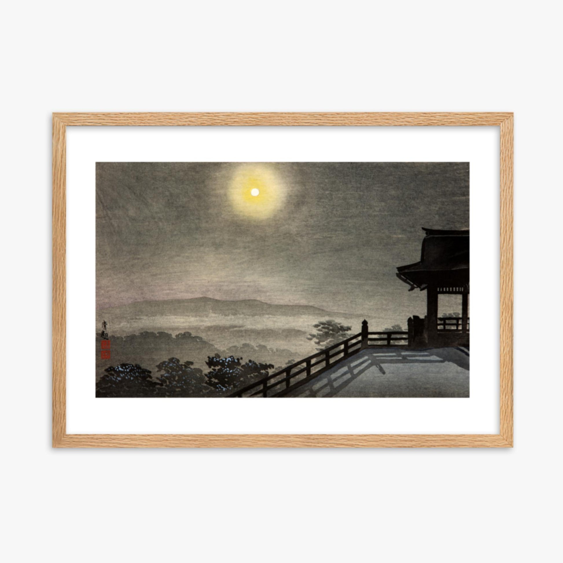 Kobayashi Kiyochika: Cool Moon Evening at Kiyomizudo in the Eastern Capital - 50x70 cm Poster With Oak Frame