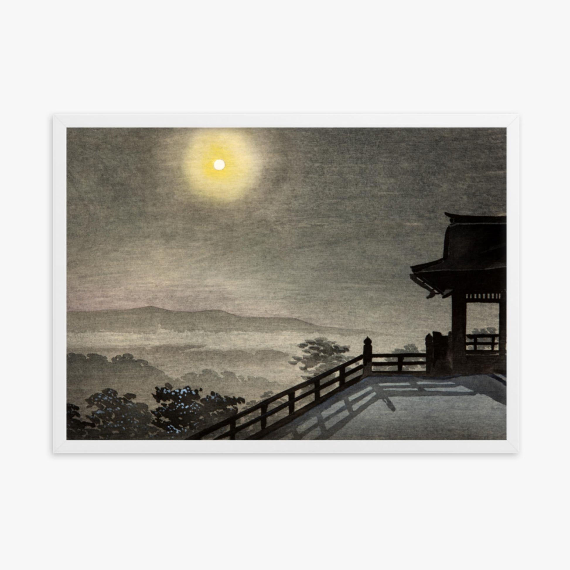 Kobayashi Kiyochika: Cool Moon Evening at Kiyomizudo in the Eastern Capital - 50x70 cm Poster With White Frame