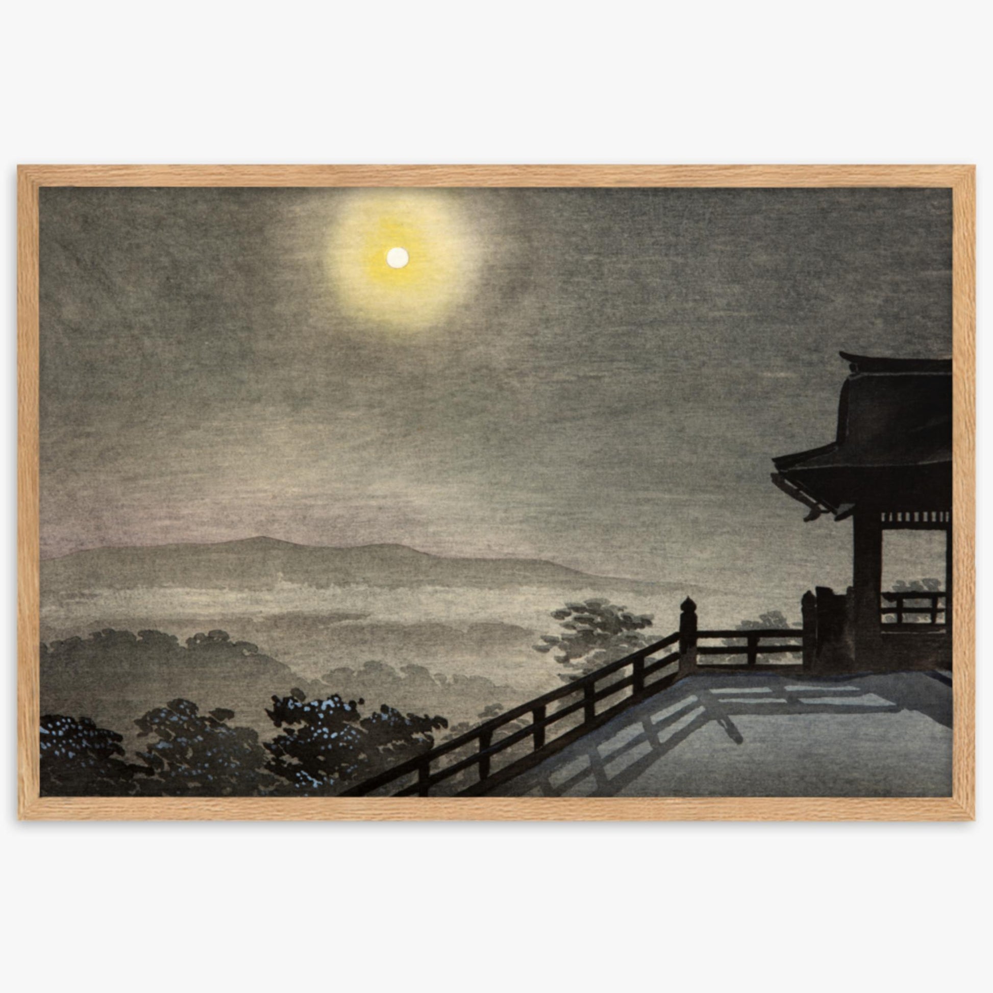 Kobayashi Kiyochika: Cool Moon Evening at Kiyomizudo in the Eastern Capital - 61x91 cm Poster With Oak Frame