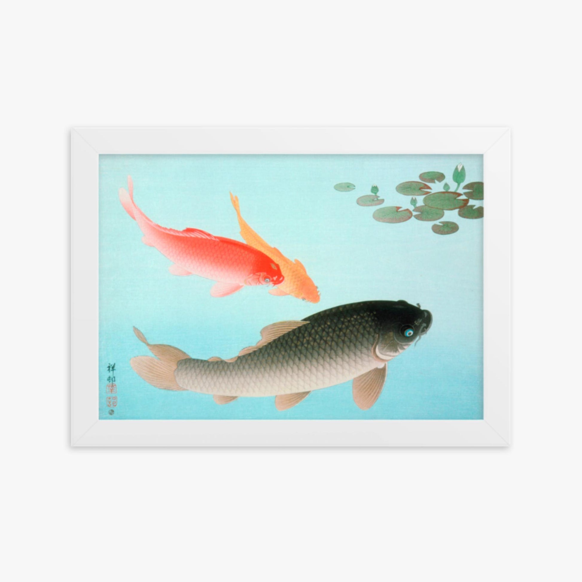 Ohara Koson - Common and Golden Carp 21x30 cm Poster With White Frame