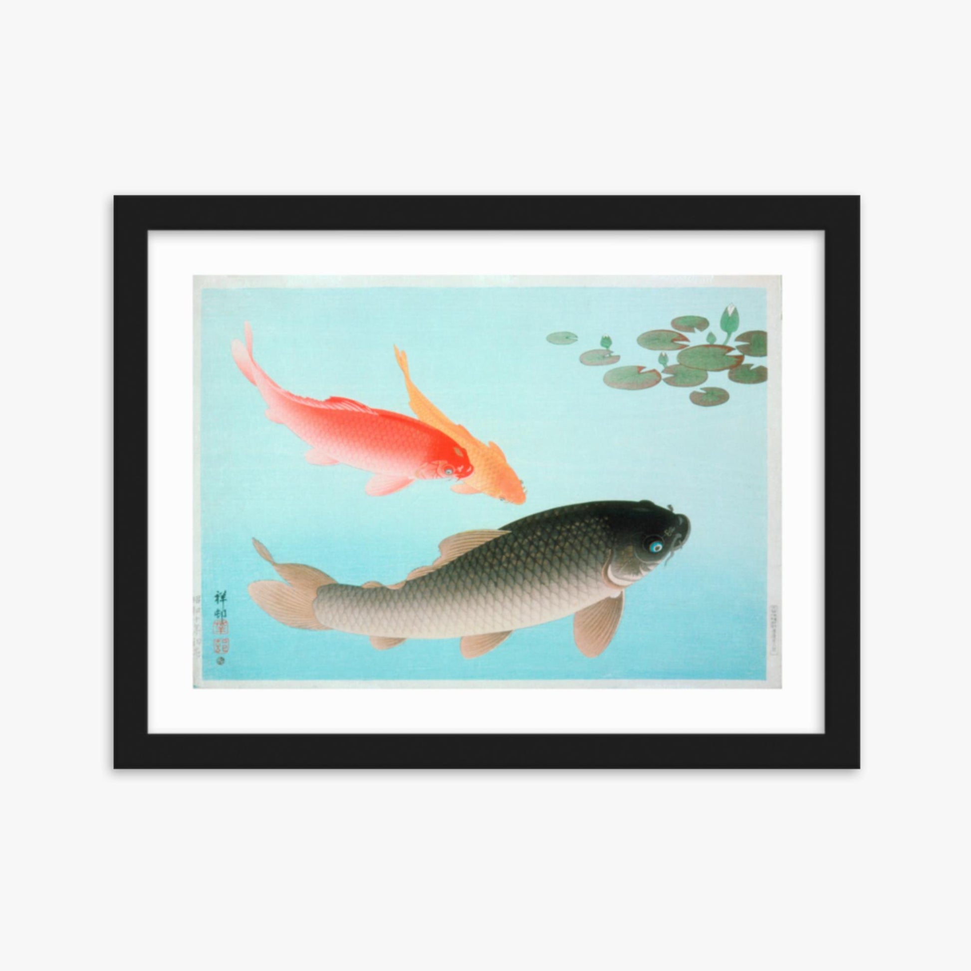 Ohara Koson - Common and Golden Carp 30x40 cm Poster With Black Frame