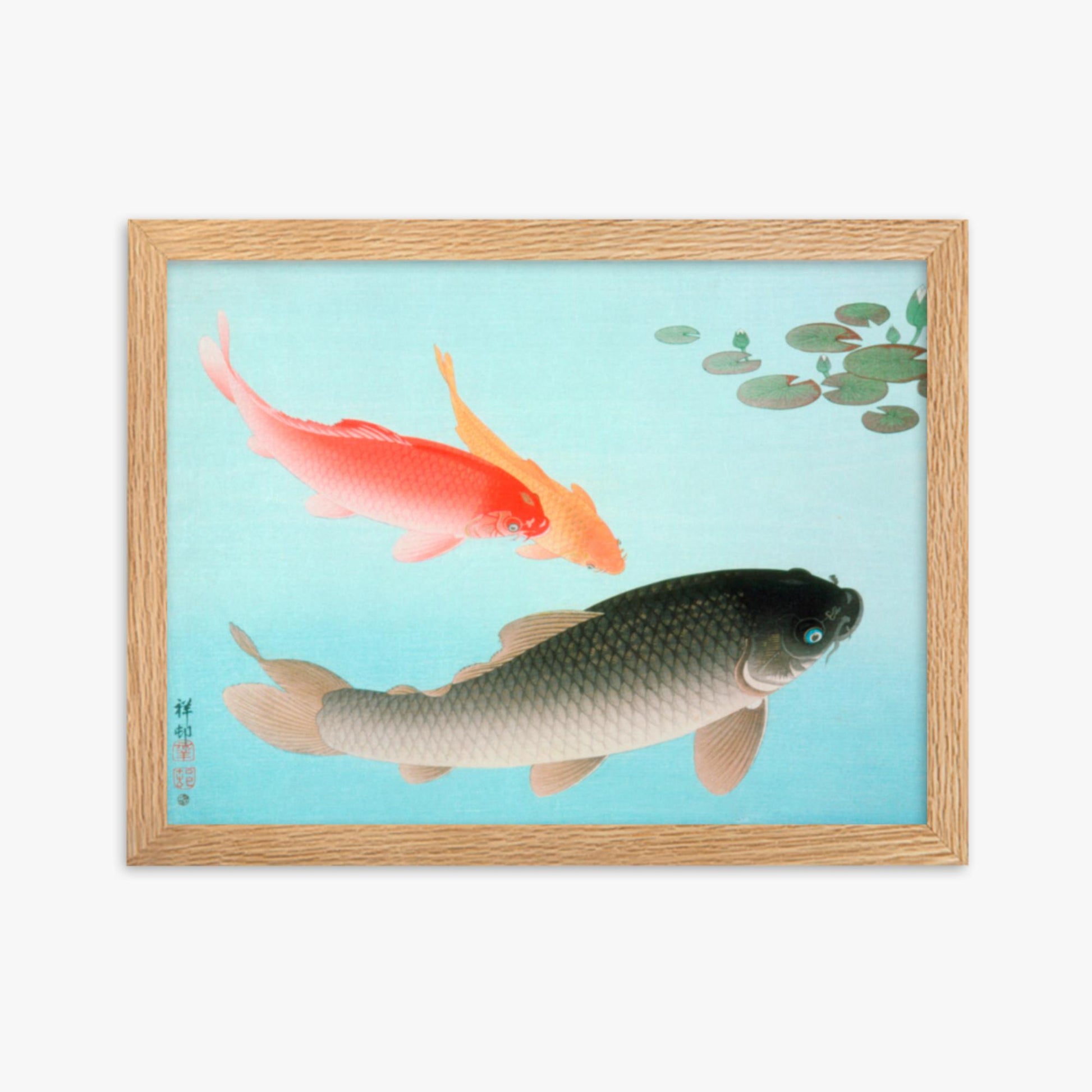 Ohara Koson - Common and Golden Carp 30x40 cm Poster With Oak Frame