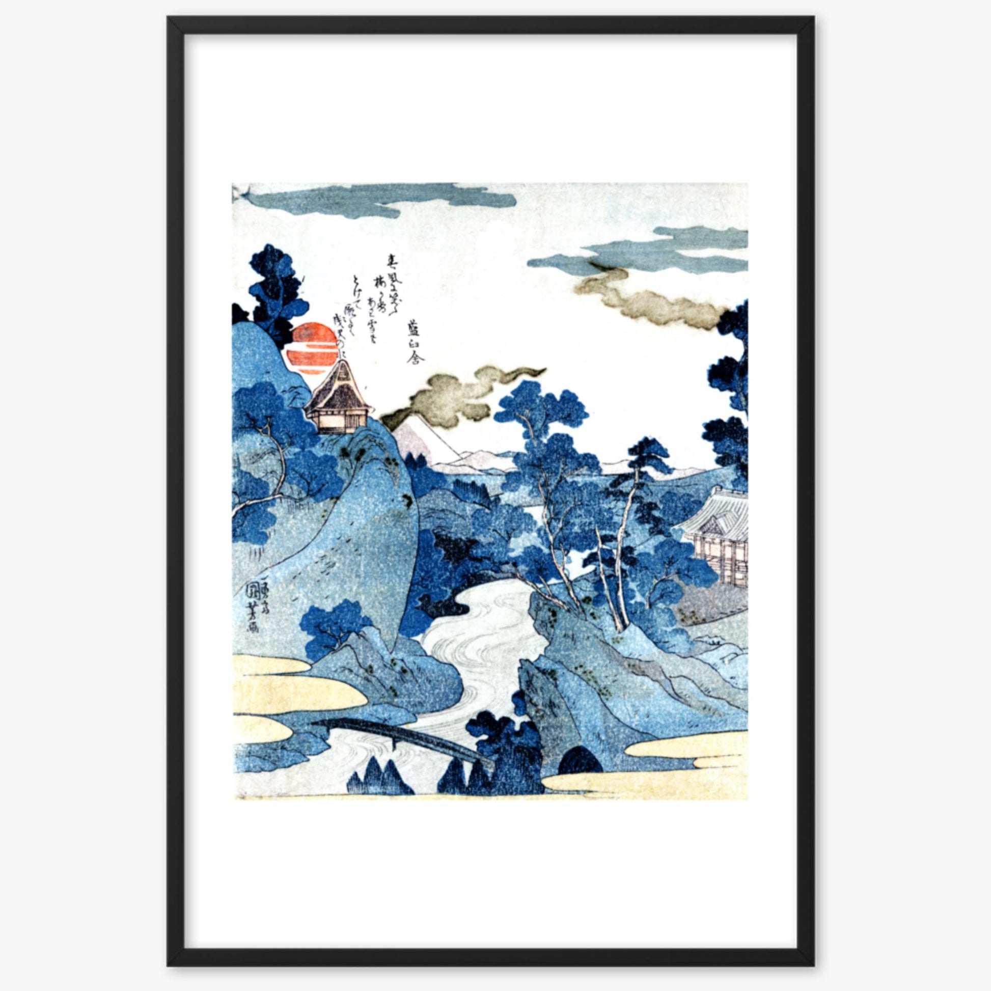 Utagawa Kuniyoshi - An evening view of Fuji 61x91 cm Poster With Black Frame