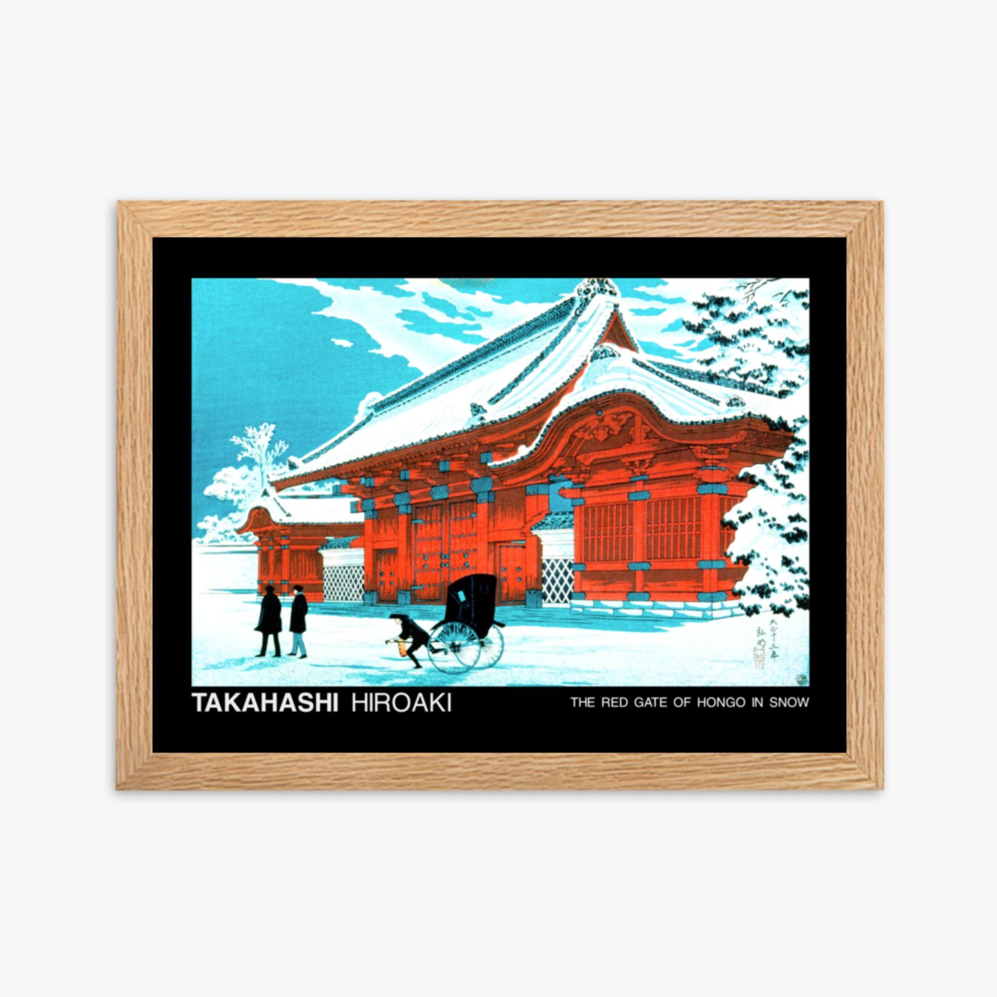 Hiroaki Takahashi - The Red Gate of Hongo in Snow - Decoration 30x40 cm Poster With Oak Frame