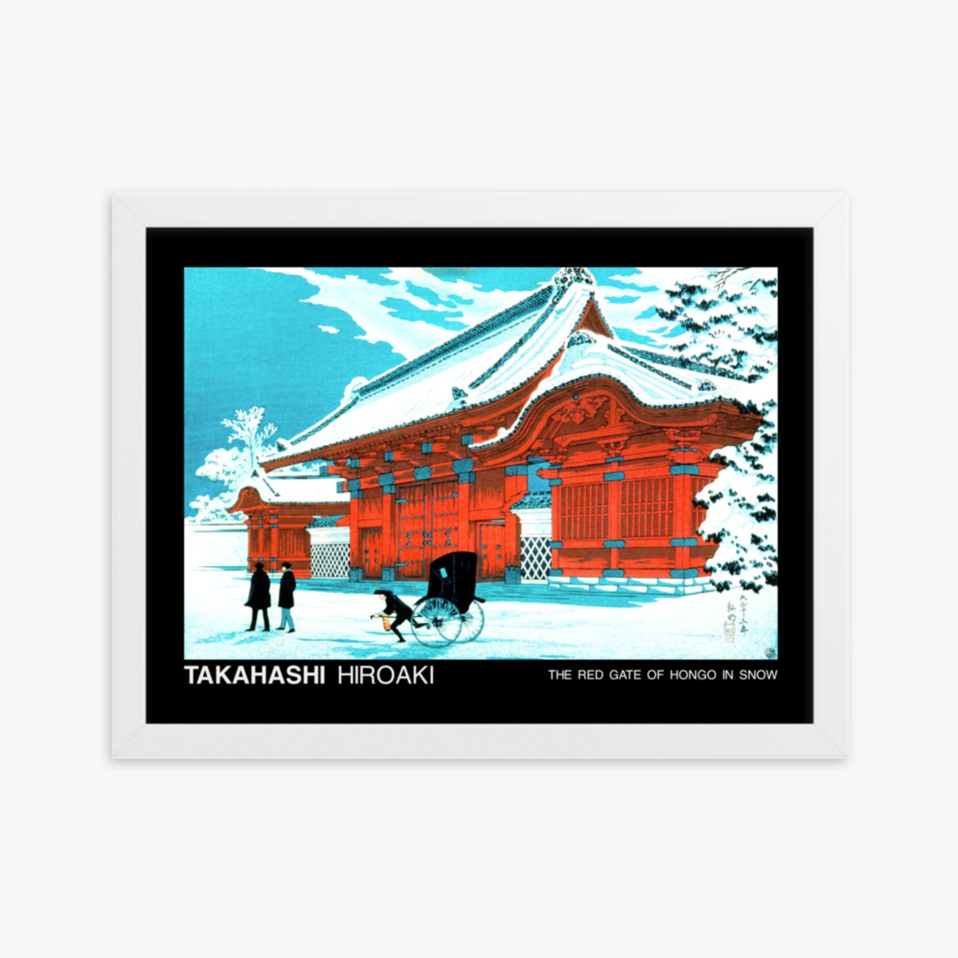 Hiroaki Takahashi - The Red Gate of Hongo in Snow - Decoration 30x40 cm Poster With White Frame