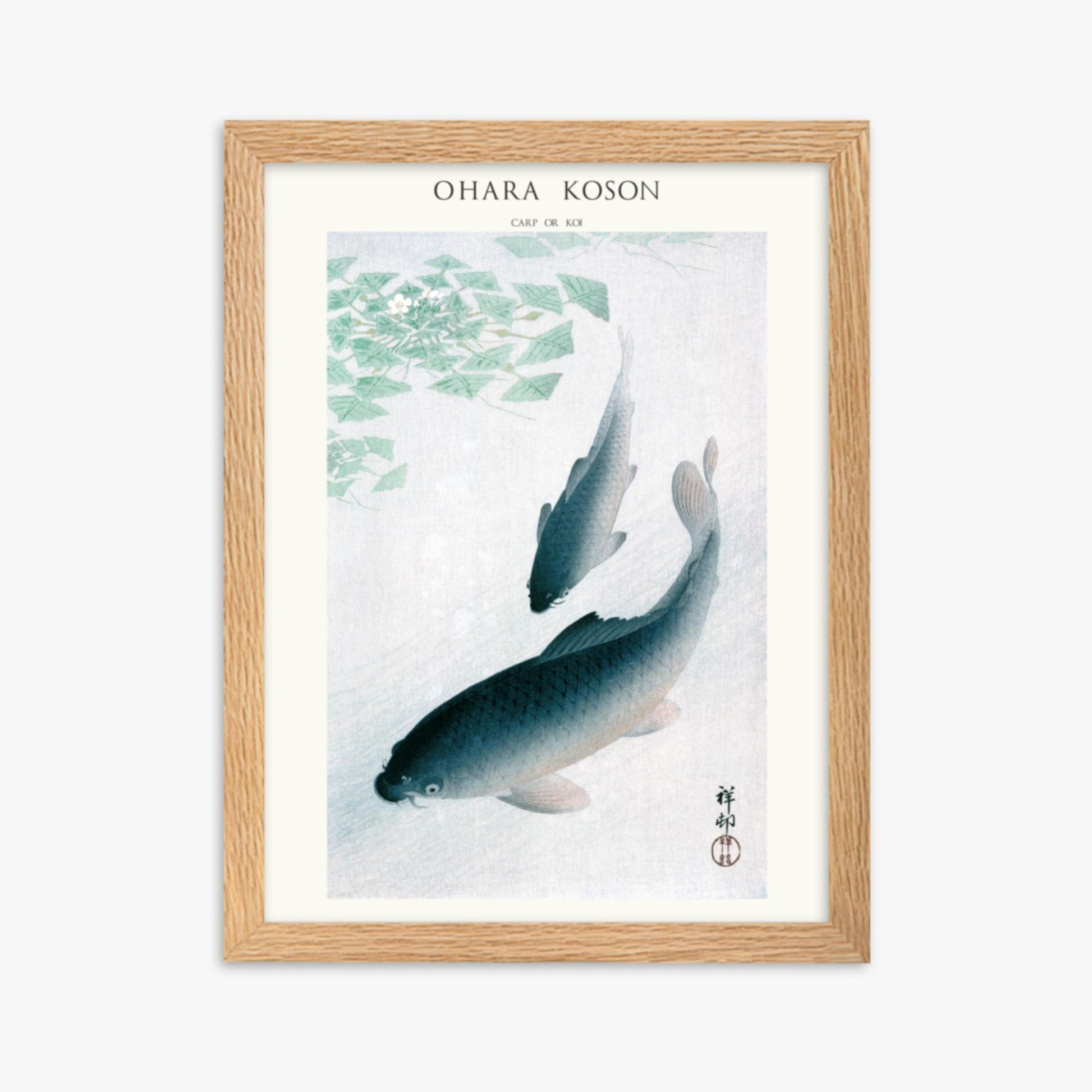 Ohara Koson - Carp or Koi - Decoration 30x40 cm Poster With Oak Frame