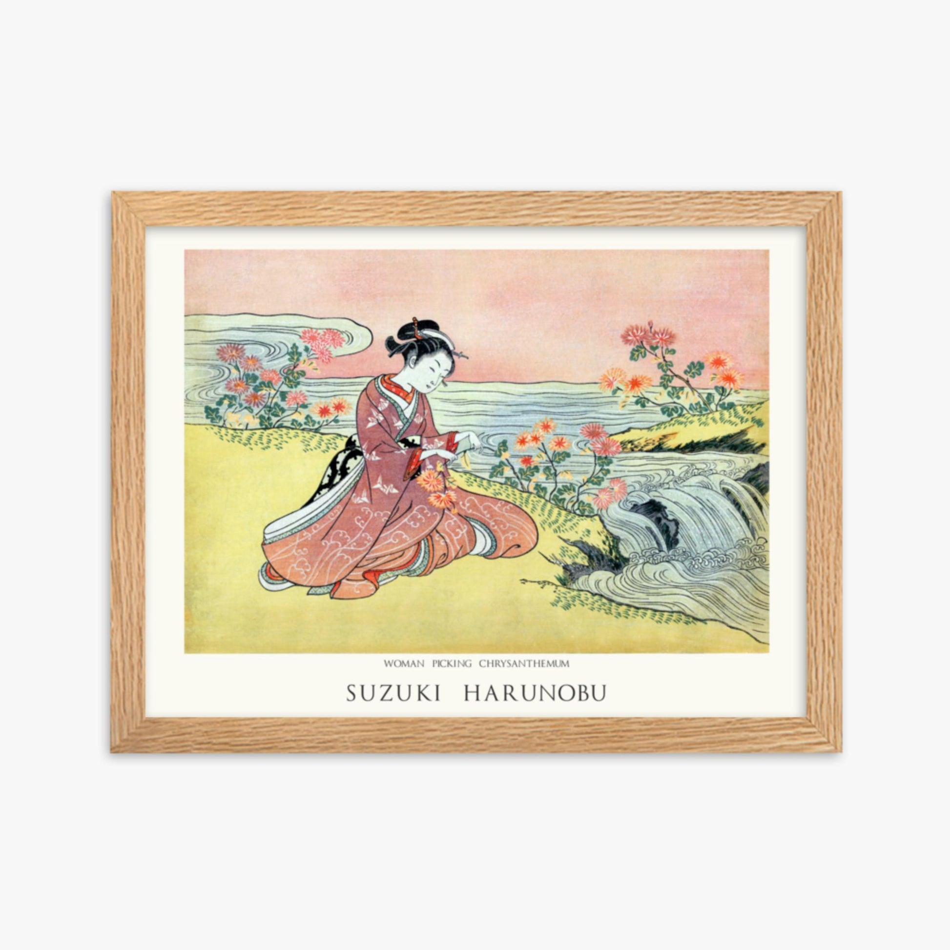 Suzuki Harunobu - Woman Picking Chrysanthemum - Decoration 30x40 cm Poster With Oak Frame