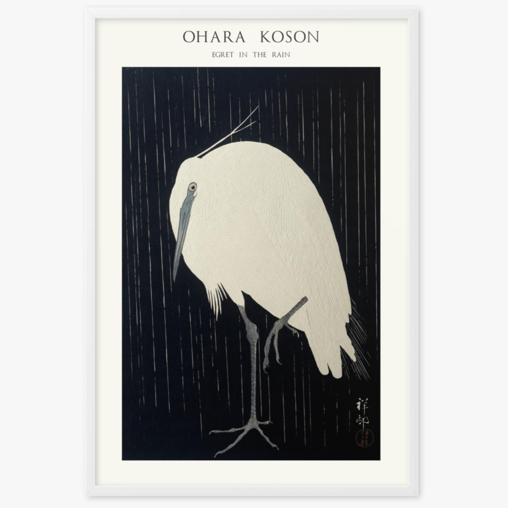 Ohara Koson: Egret in the Rain - Japandi - 61x91 cm Poster With White Frame