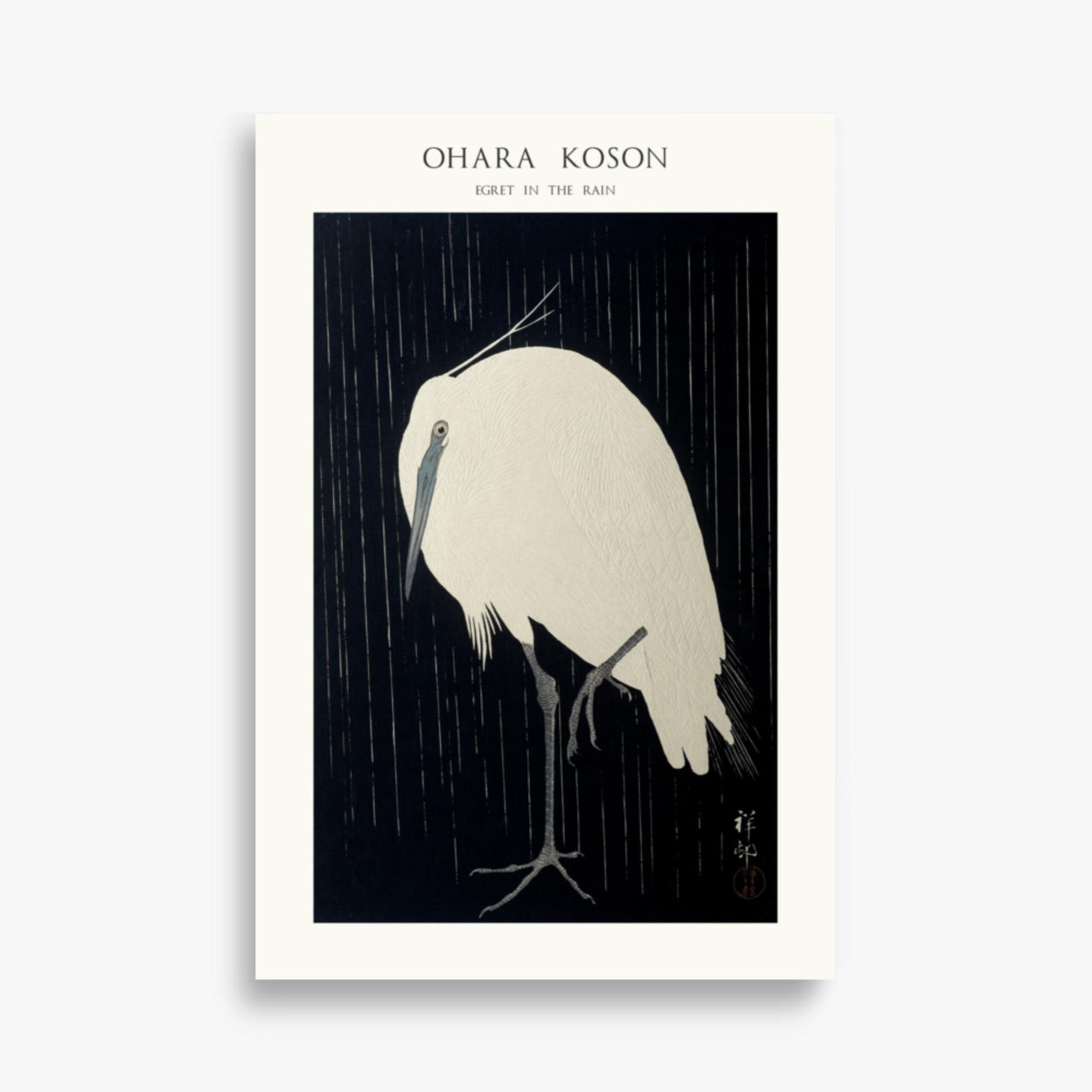 Ohara Koson: Egret in the Rain - Japandi - 61x91 cm Poster