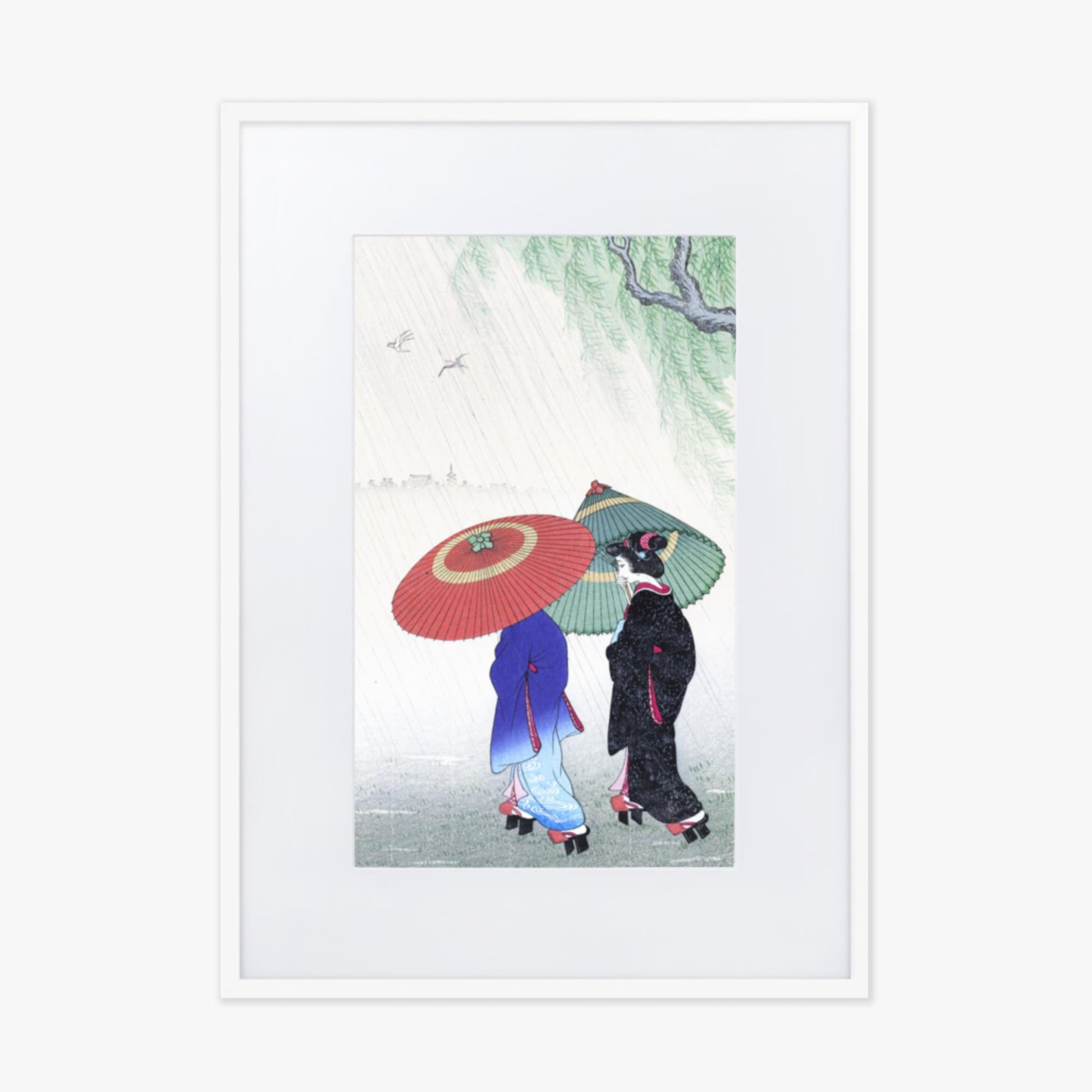 Ohara Koson - Two Women in the Rain 50x70 cm Poster With White Frame