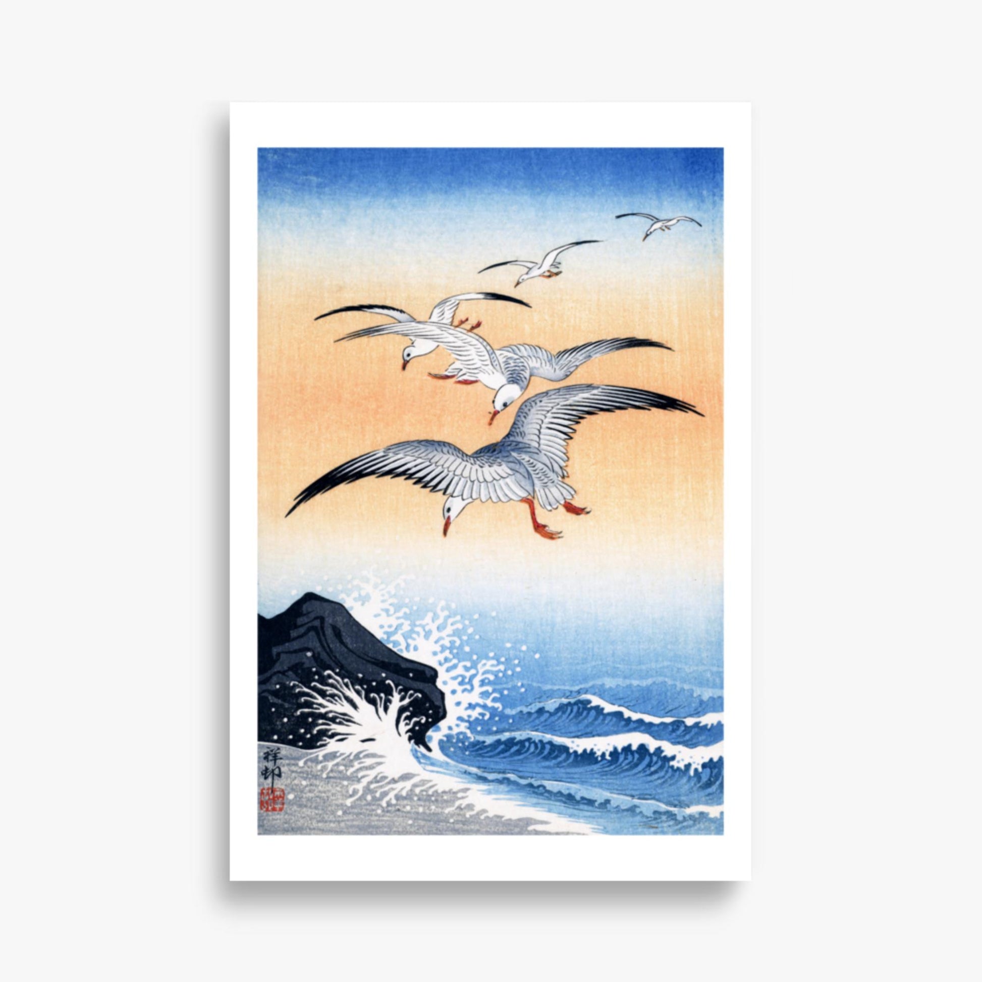 Ohara Koson - Five Seagulls Above Turbulent Sea 61x91 cm Poster