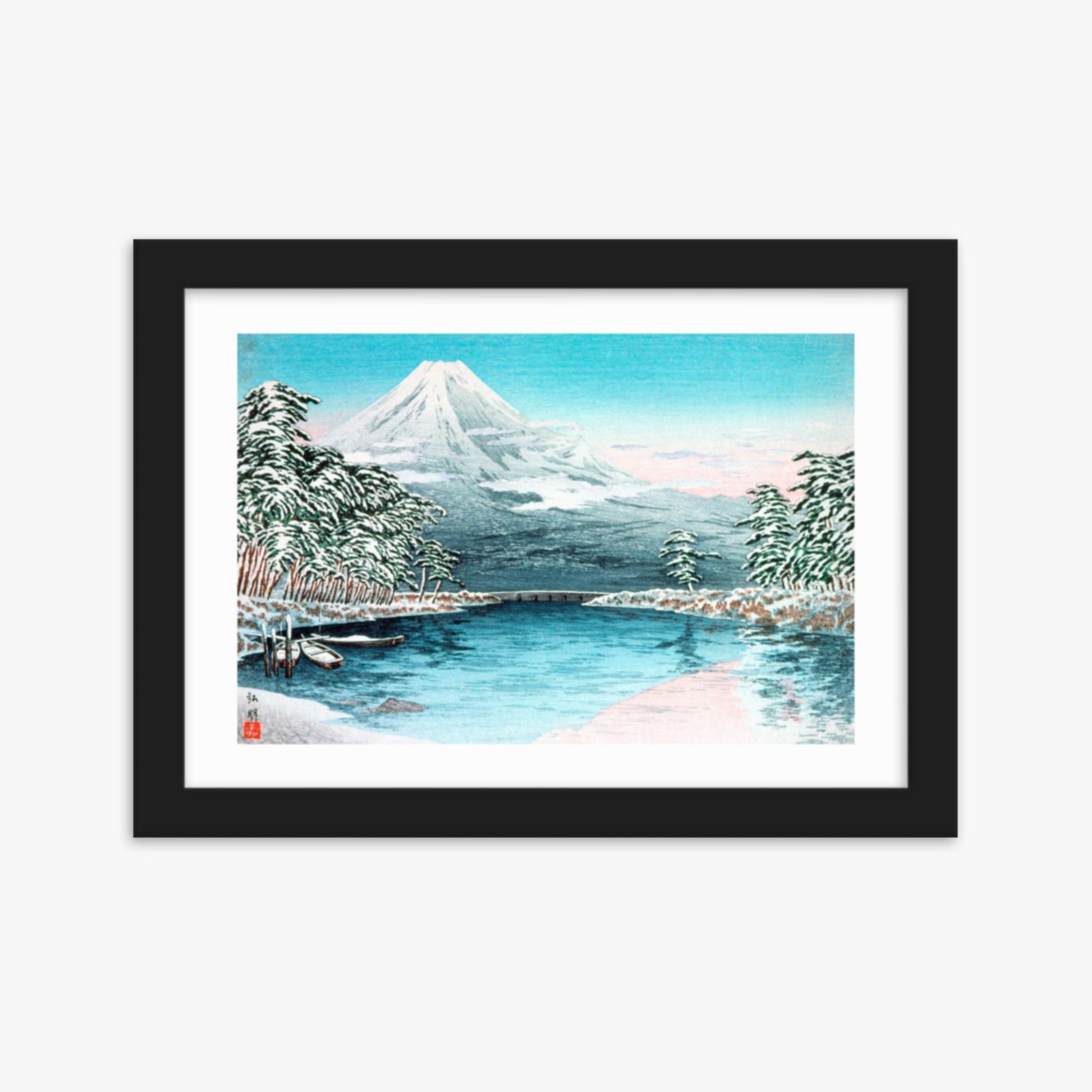 Takahashi Hiroaki (Shōtei) - Mt. Fuji from Tagonoura, Snow Scene 21x30 cm Poster With Black Frame