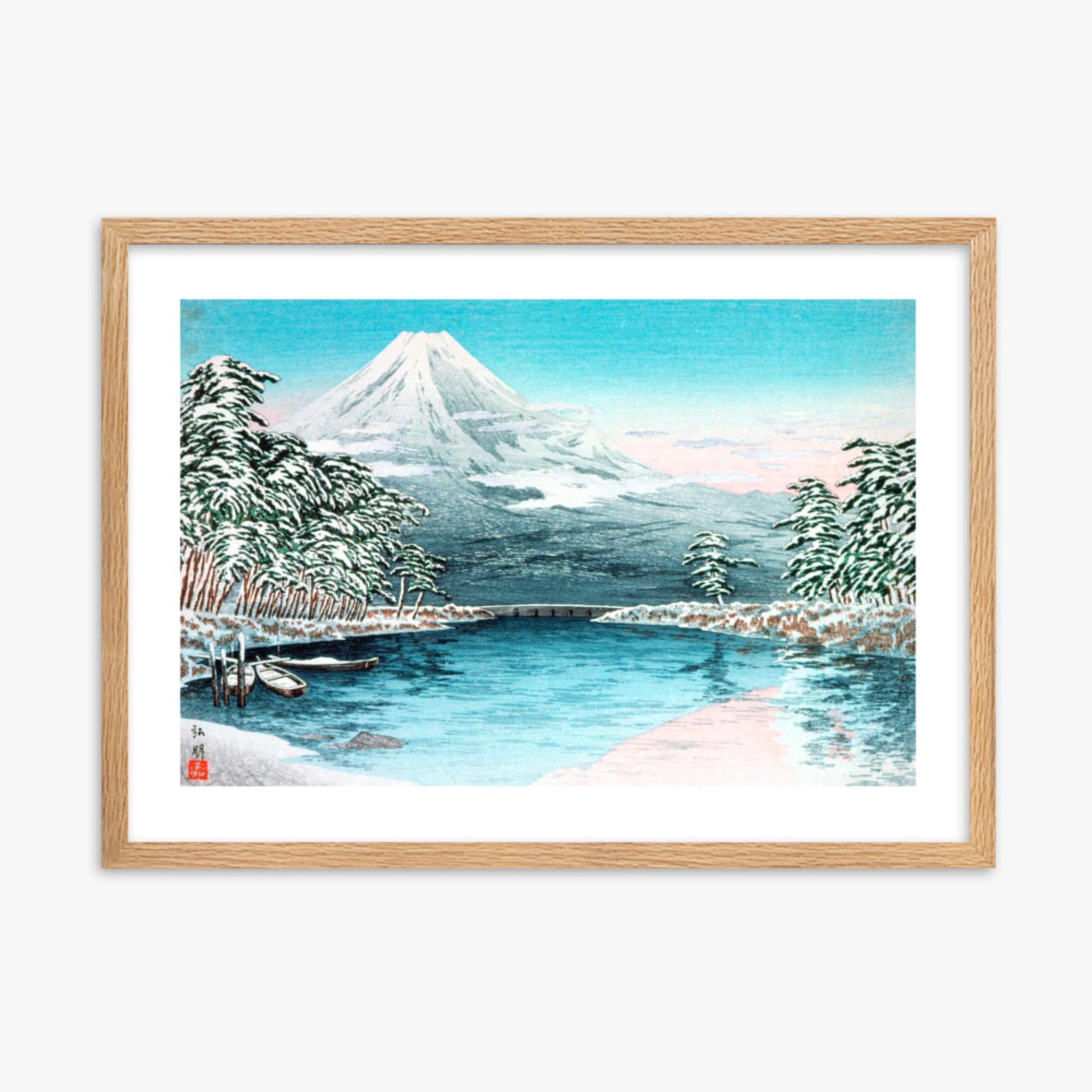 Takahashi Hiroaki (Shōtei) - Mt. Fuji from Tagonoura, Snow Scene 50x70 cm Poster With Oak Frame