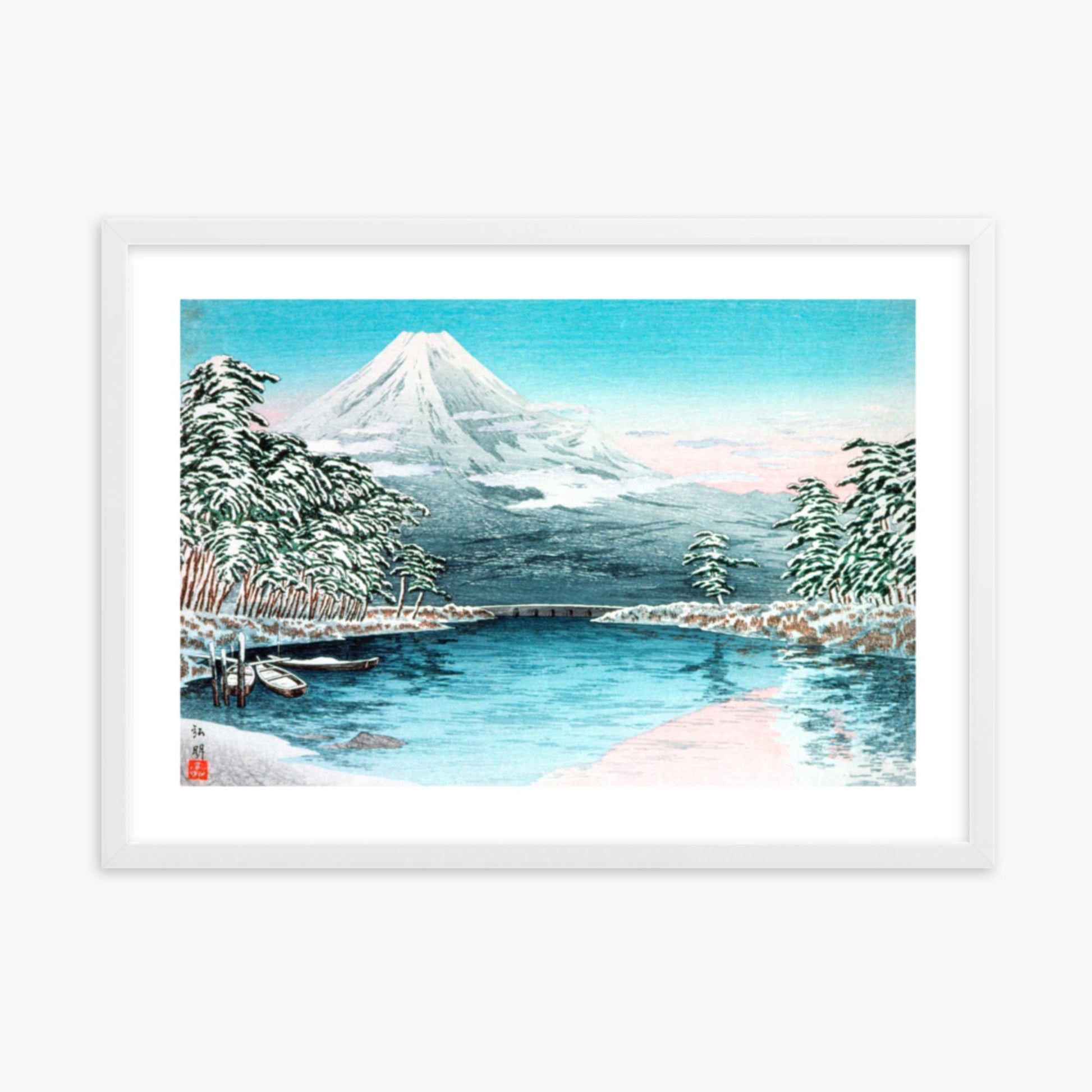 Takahashi Hiroaki (Shōtei) - Mt. Fuji from Tagonoura, Snow Scene 50x70 cm Poster With White Frame