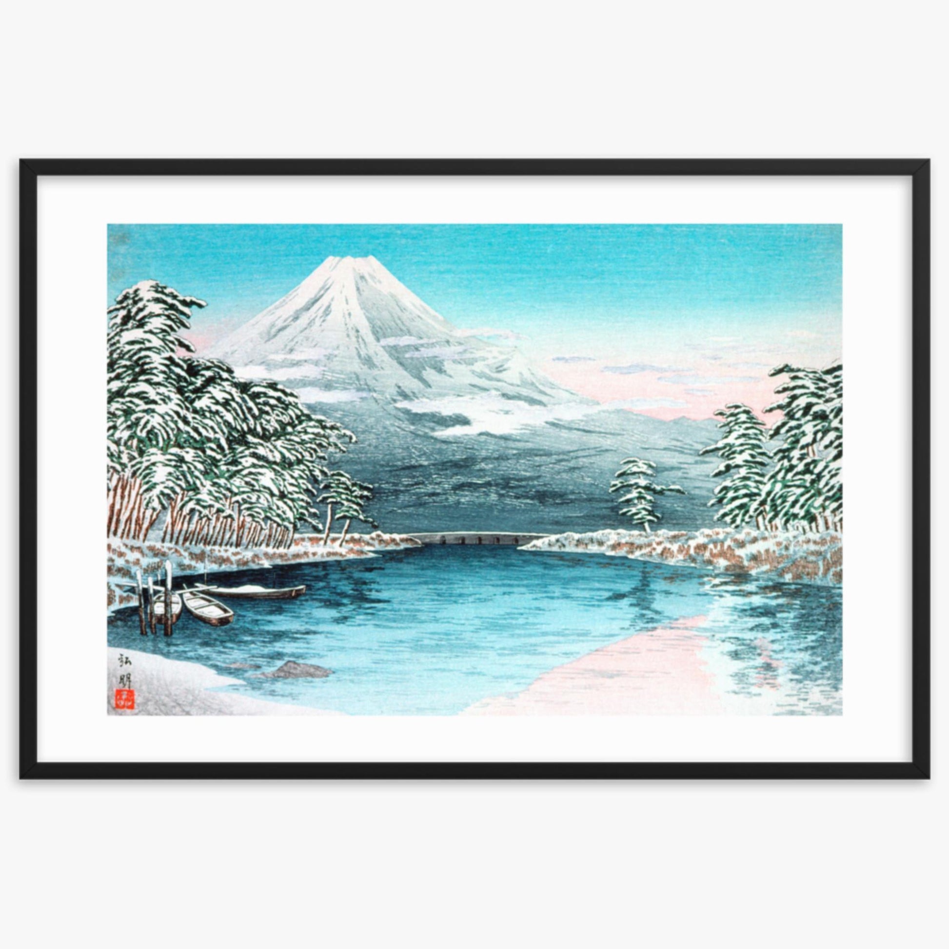 Takahashi Hiroaki (Shōtei) - Mt. Fuji from Tagonoura, Snow Scene 61x91 cm Poster With Black Frame