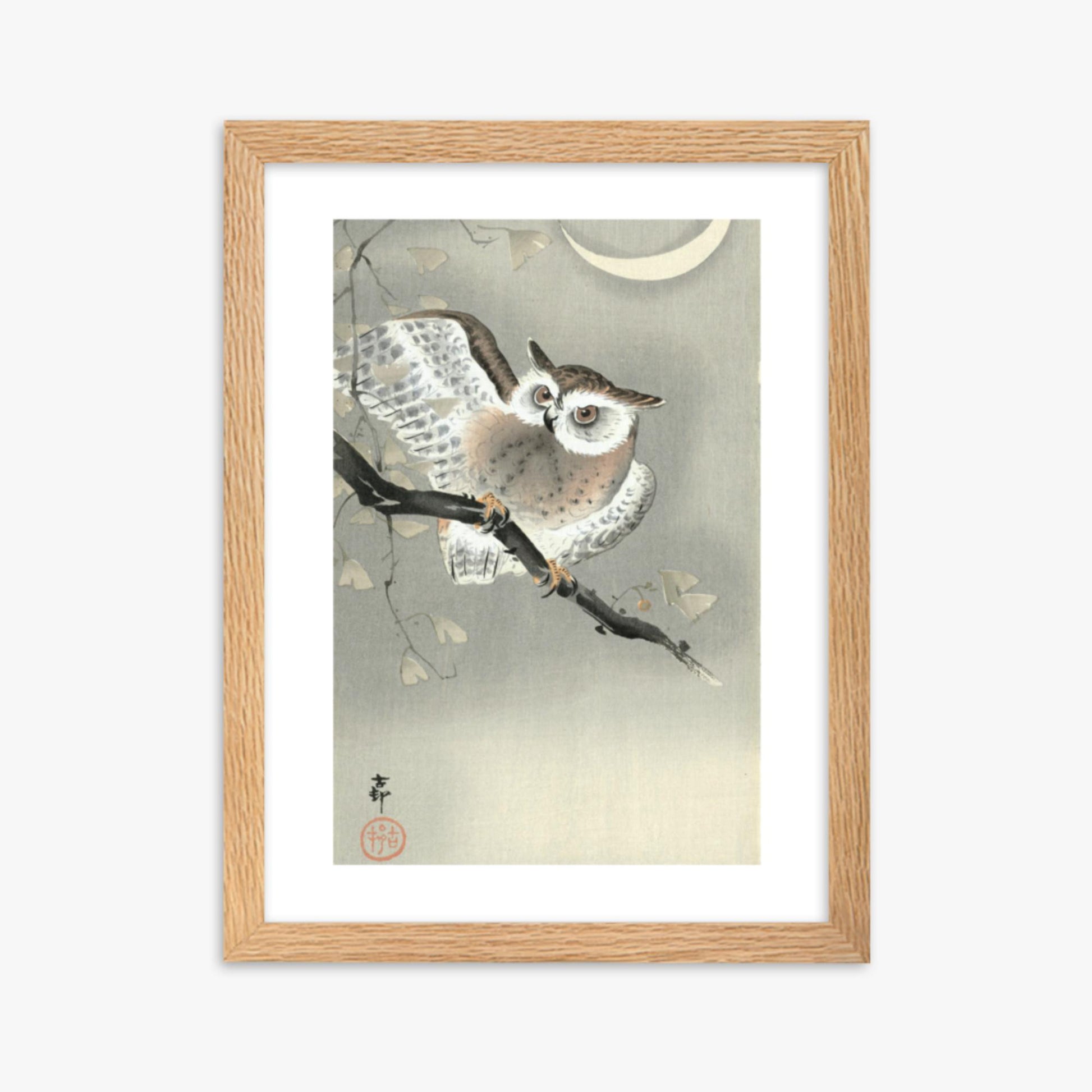 Ohara Koson - Long-Eared Owl in Ginkgo 30x40 cm Poster With Oak Frame