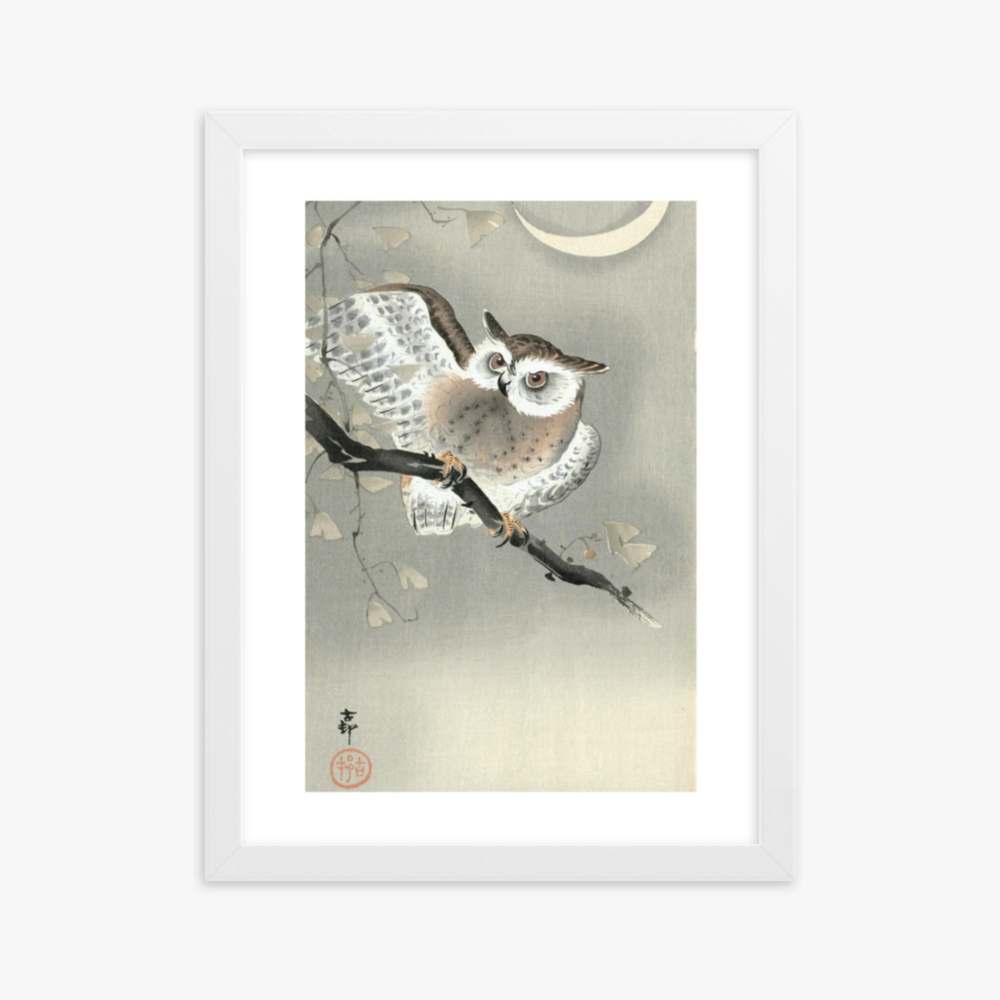 Ohara Koson - Long-Eared Owl in Ginkgo 30x40 cm Poster With White Frame