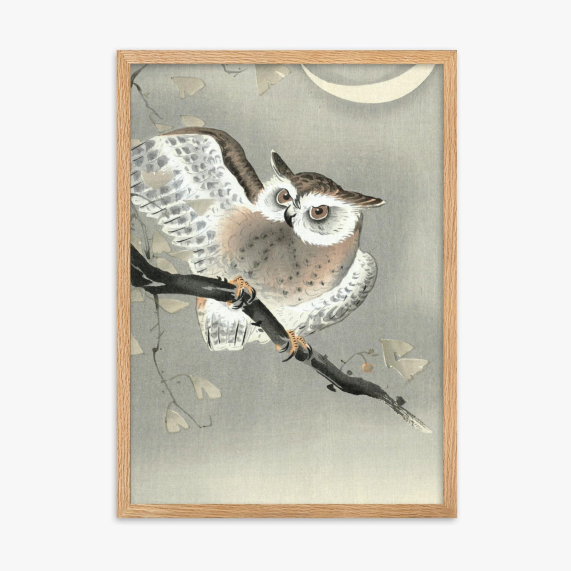 Ohara Koson - Long-Eared Owl in Ginkgo 50x70 cm Poster With Oak Frame