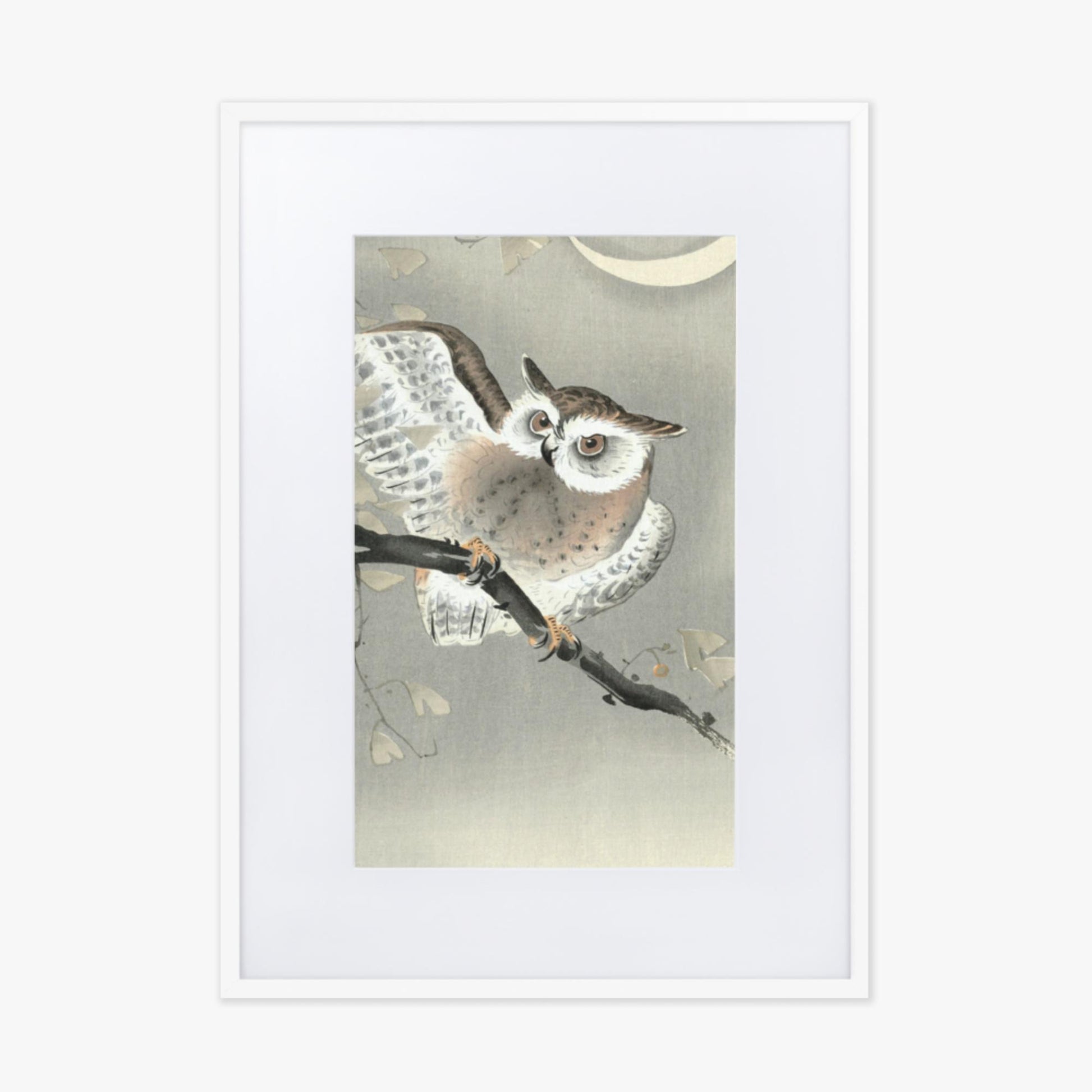 Ohara Koson - Long-Eared Owl in Ginkgo 50x70 cm Poster With White Frame