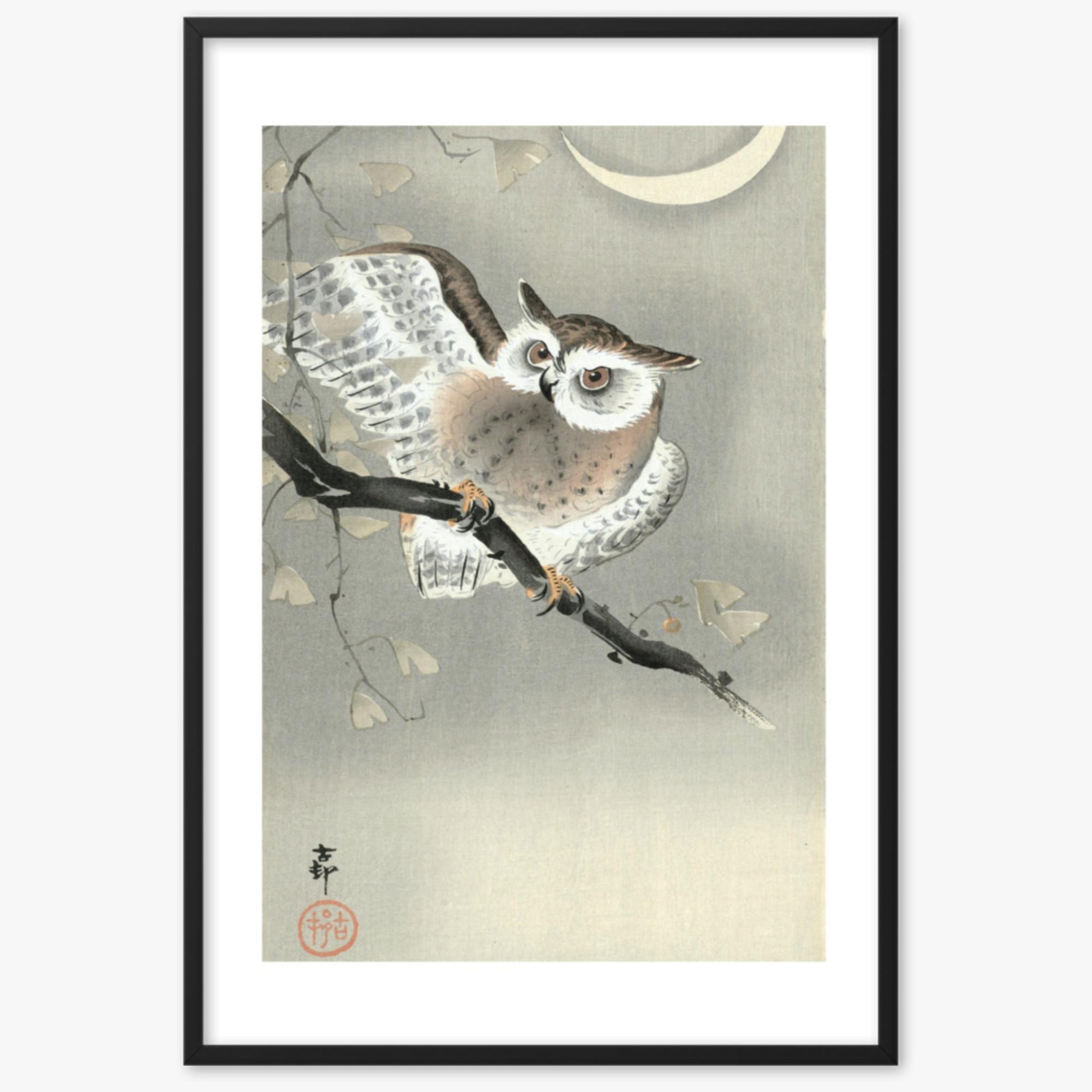 Ohara Koson - Long-Eared Owl in Ginkgo 61x91 cm Poster With Black Frame