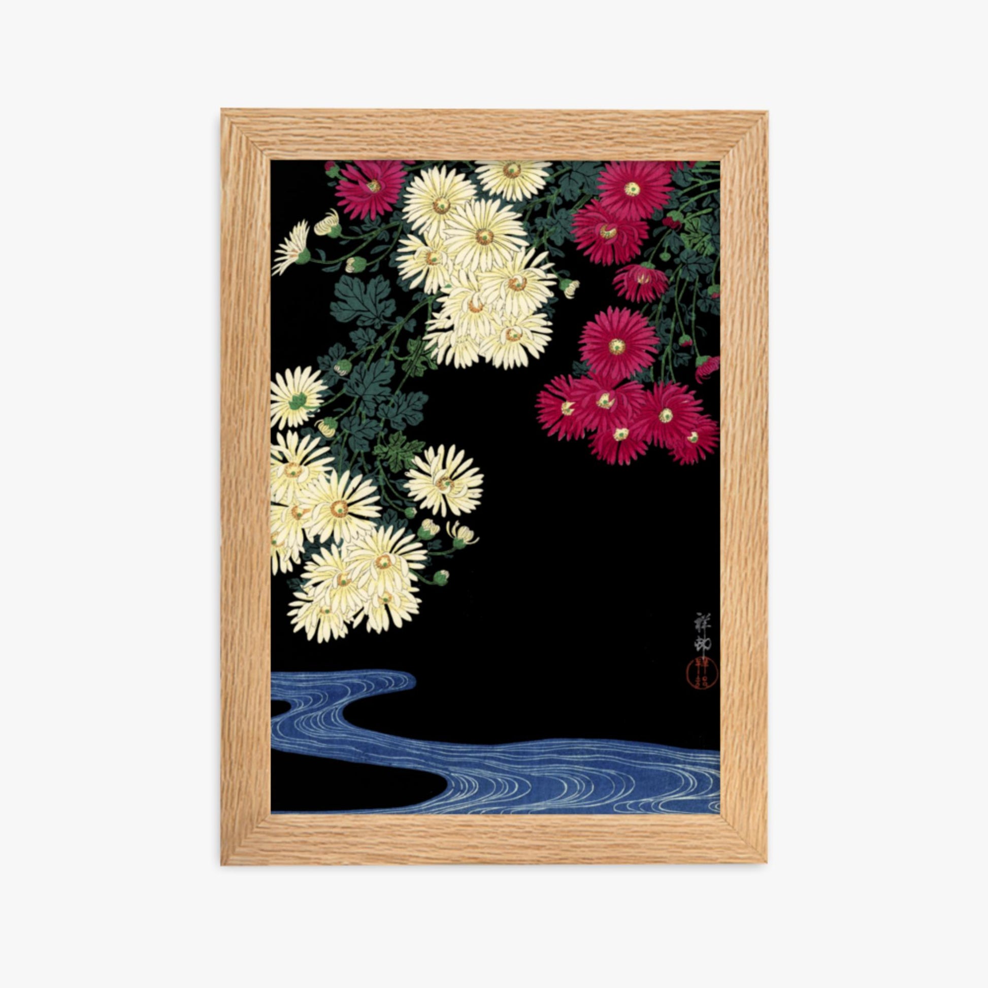 Ohara Koson - Chrysanthemums 21x30 cm Poster With Oak Frame