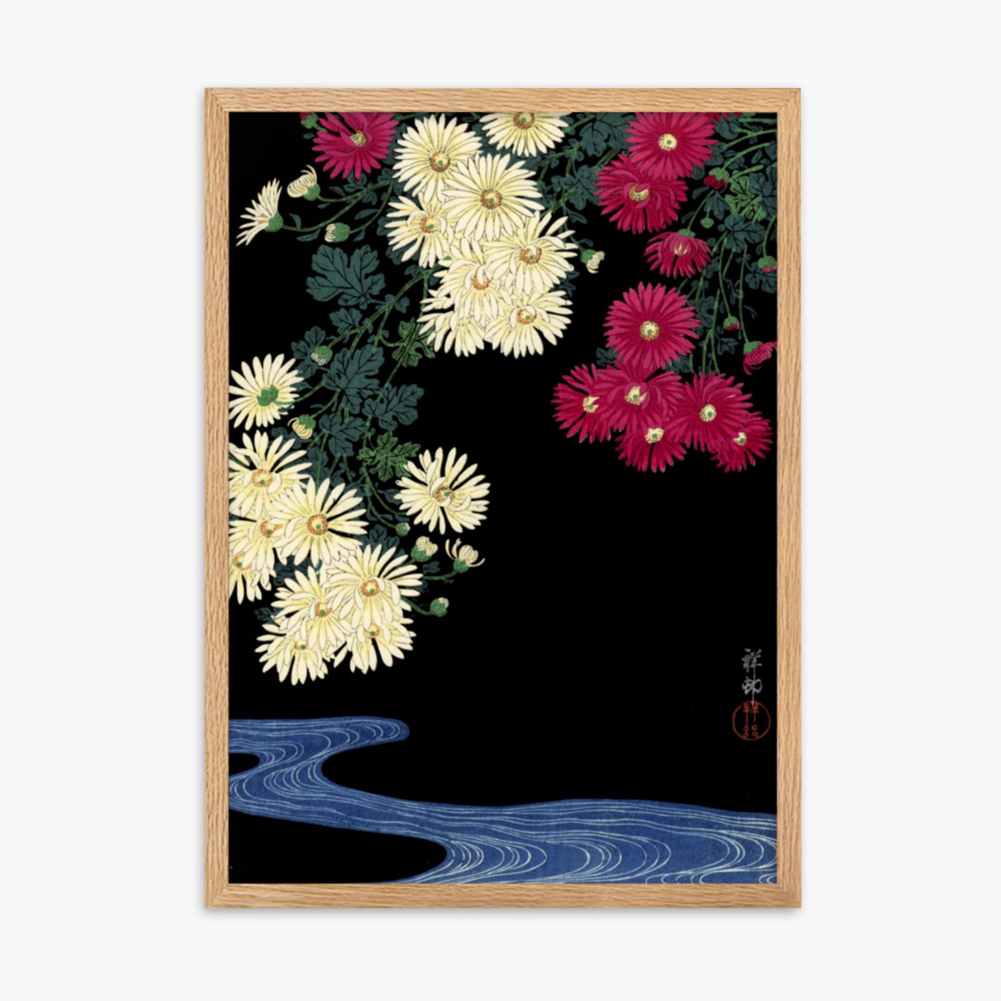 Ohara Koson - Chrysanthemums 50x70 cm Poster With Oak Frame