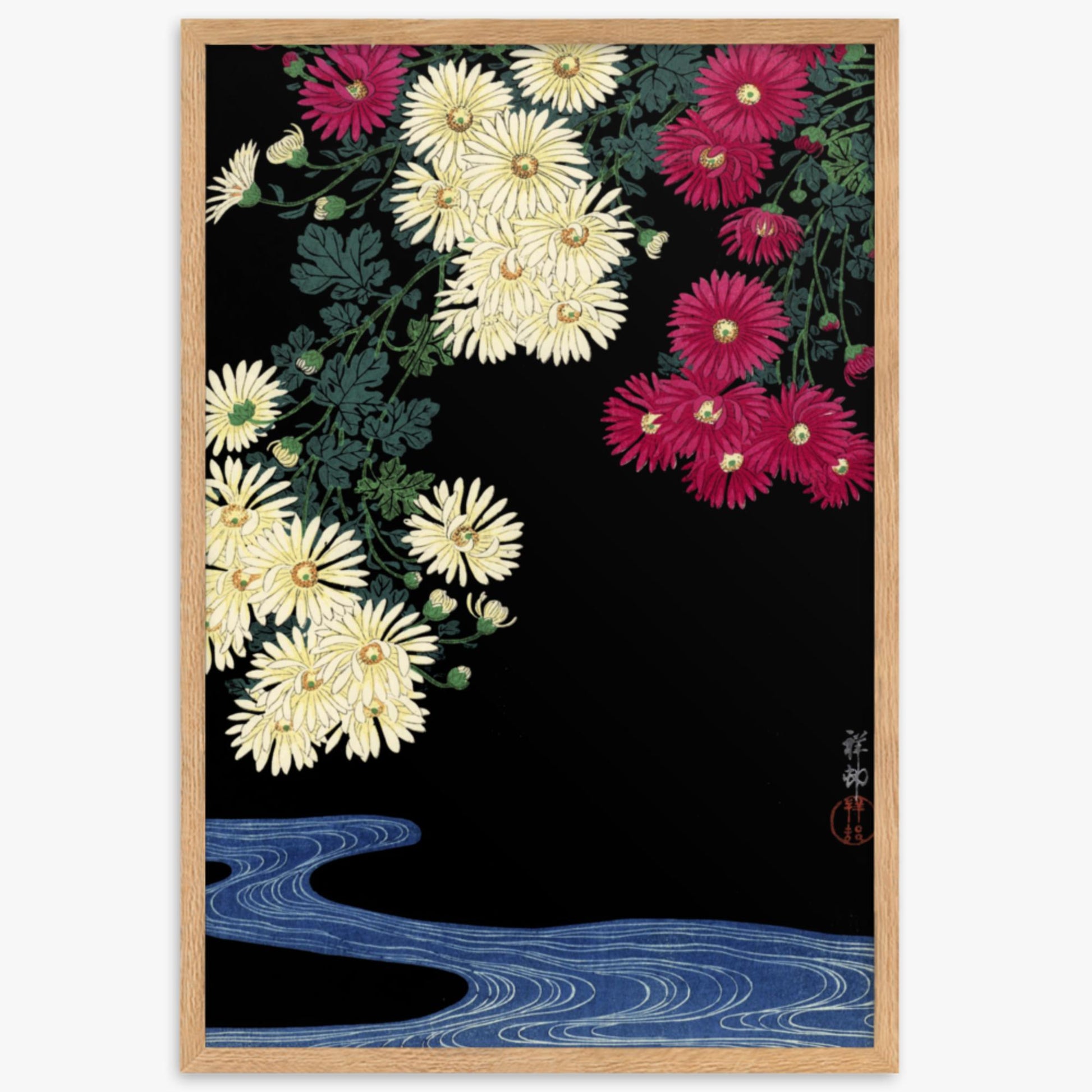 Ohara Koson - Chrysanthemums 61x91 cm Poster With Oak Frame