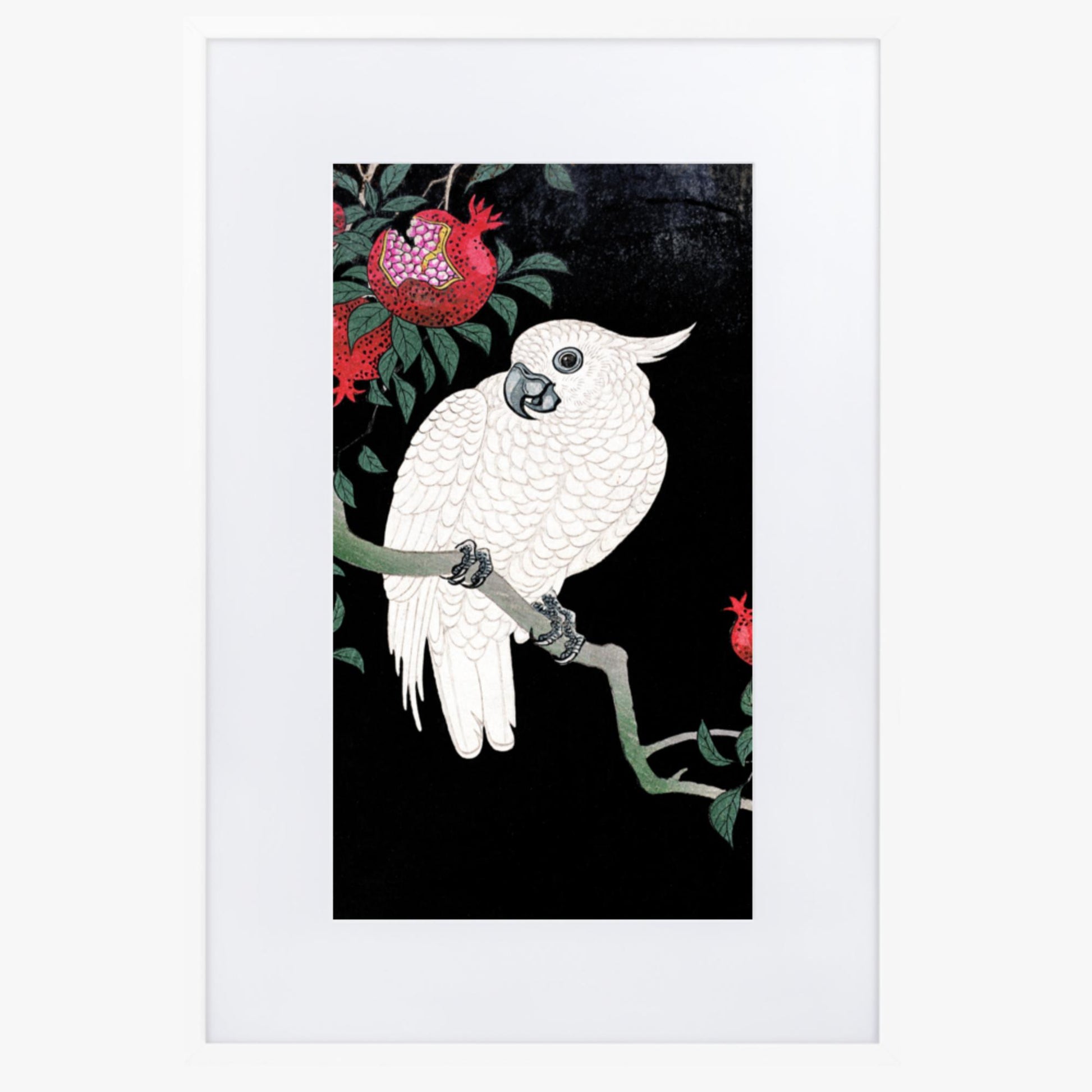 Ohara Koson - Cockatoo and Pomegranate 61x91 cm Poster With White Frame