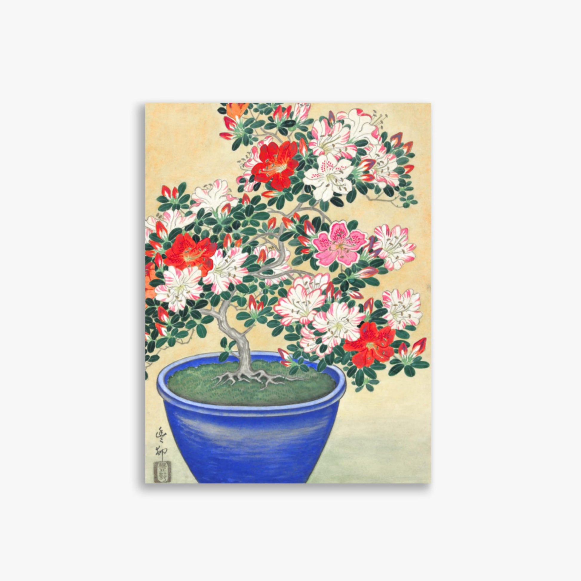 Ohara Koson - Blooming Azalea in Blue Pot 30x40 cm Poster