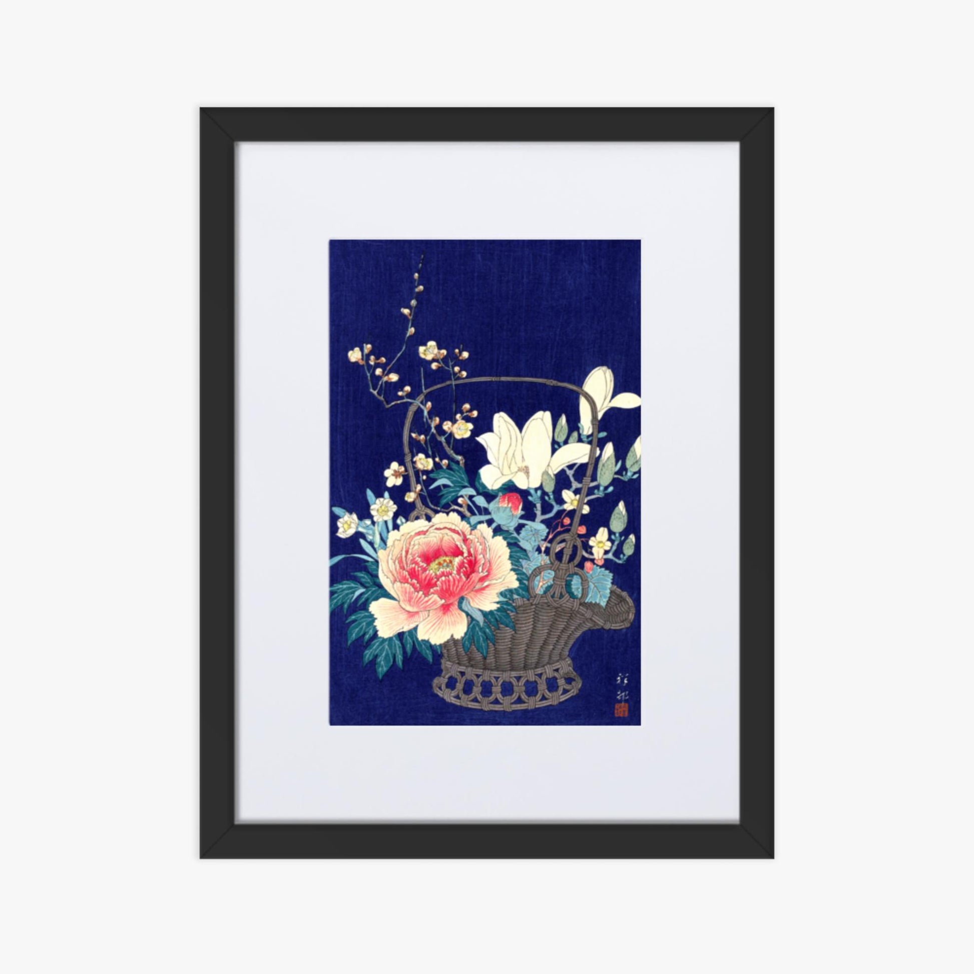 Ohara Koson - Bamboo Flower Basket 30x40 cm Poster With Black Frame