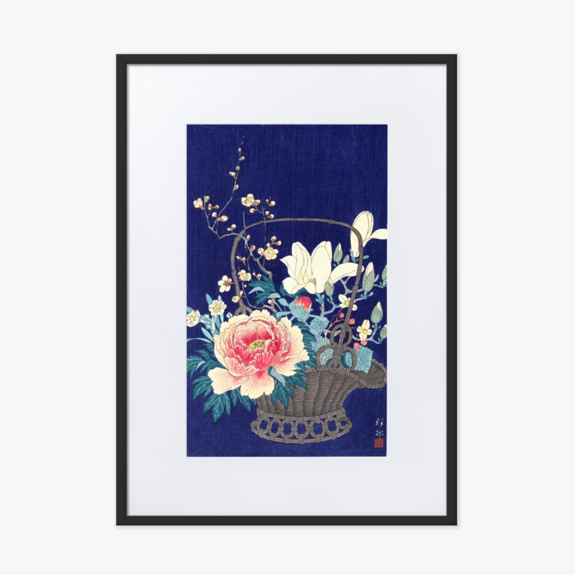 Ohara Koson - Bamboo Flower Basket 50x70 cm Poster With Black Frame