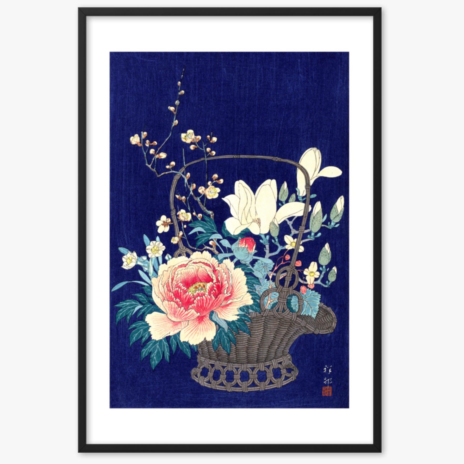 Ohara Koson - Bamboo Flower Basket 61x91 cm Poster With Black Frame