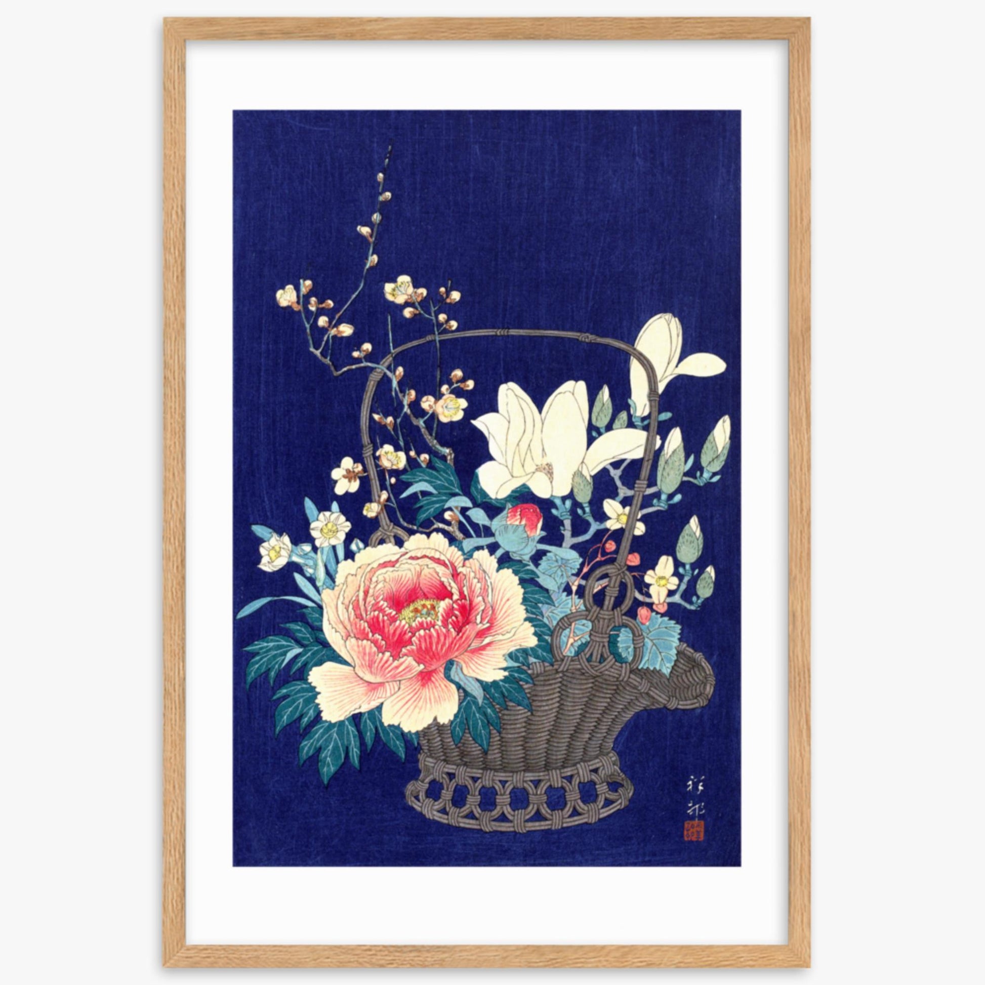 Ohara Koson - Bamboo Flower Basket 61x91 cm Poster With Oak Frame