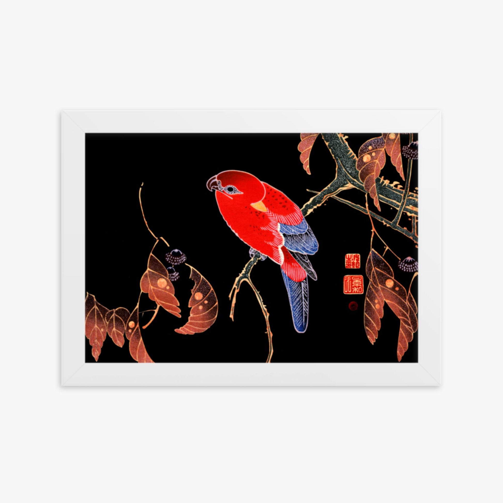 Ito Jakuchu - Red Parrot on the Branch of a Tree 21x30 cm Poster With White Frame