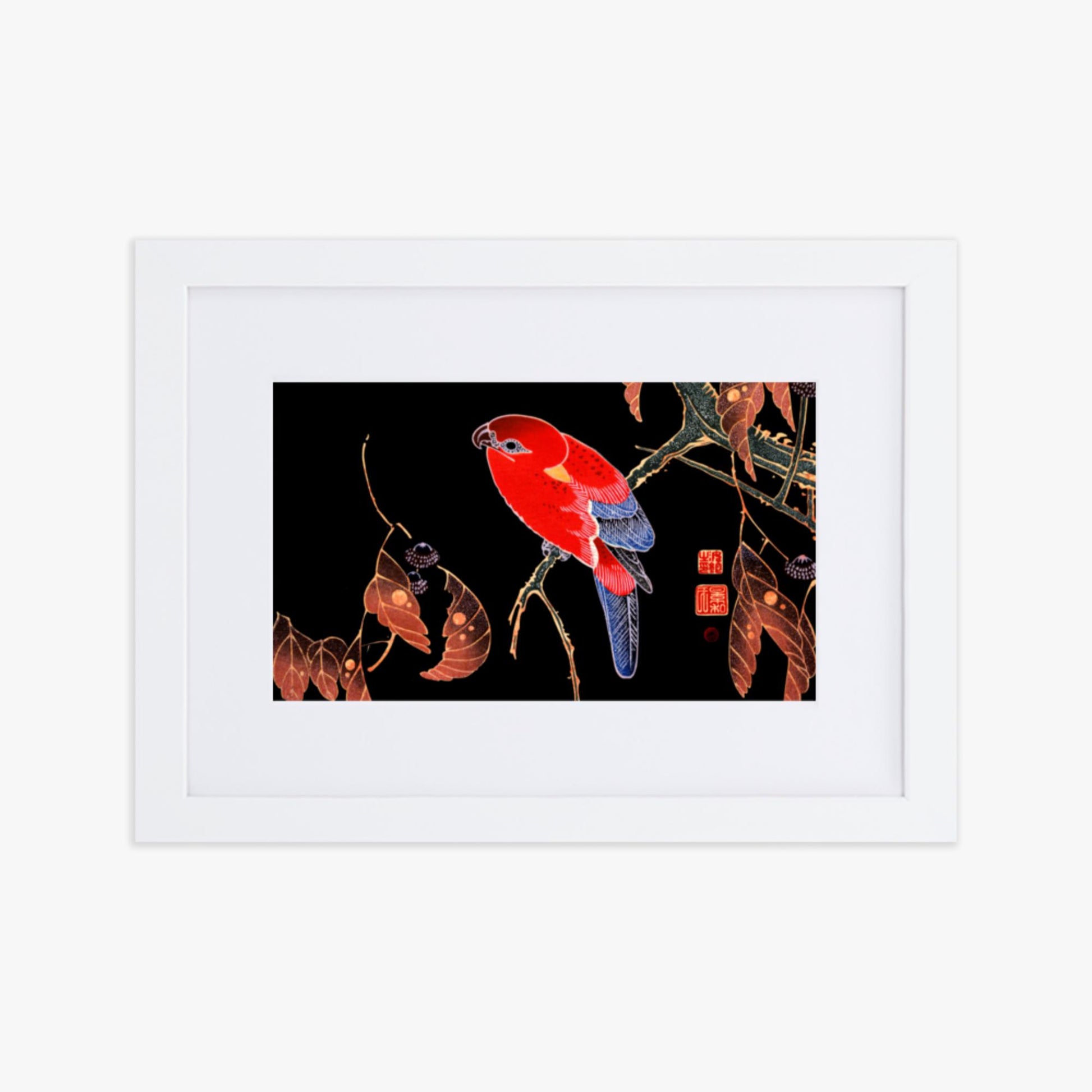 Ito Jakuchu - Red Parrot on the Branch of a Tree 21x30 cm Poster With White Frame