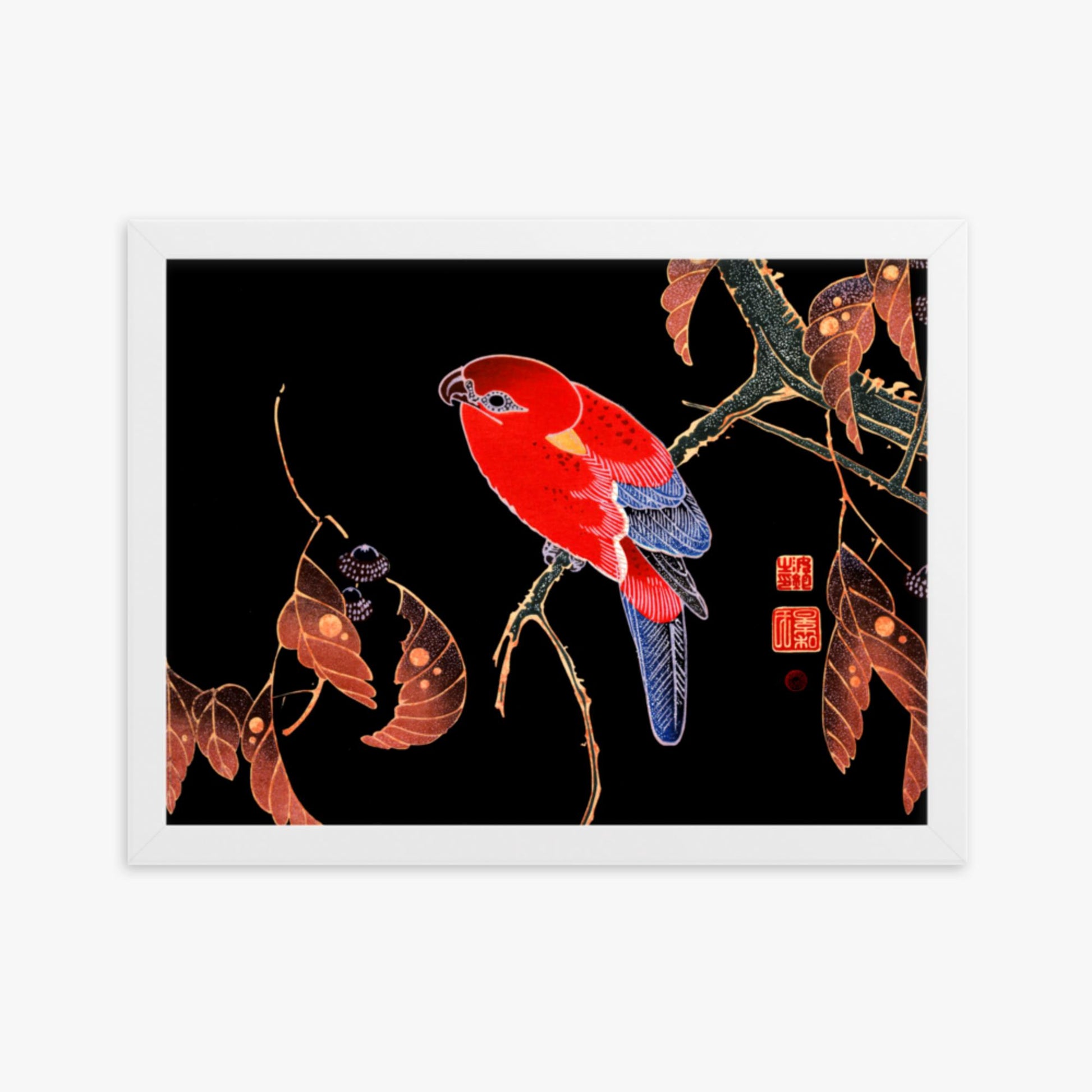 Ito Jakuchu - Red Parrot on the Branch of a Tree 30x40 cm Poster With White Frame