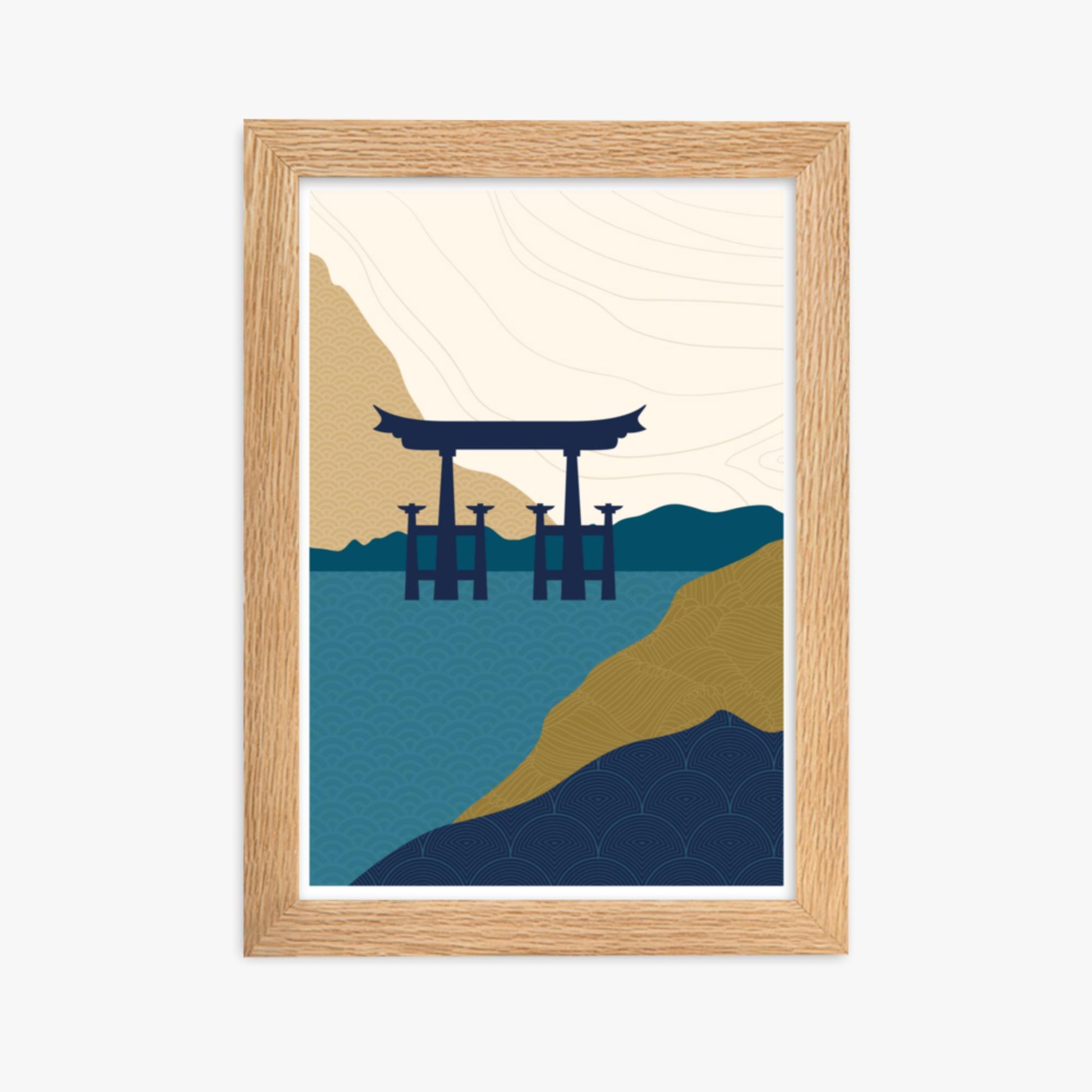 Modern illustration: Torii Gate in the Water 21x30 cm Poster With Oak Frame Frame