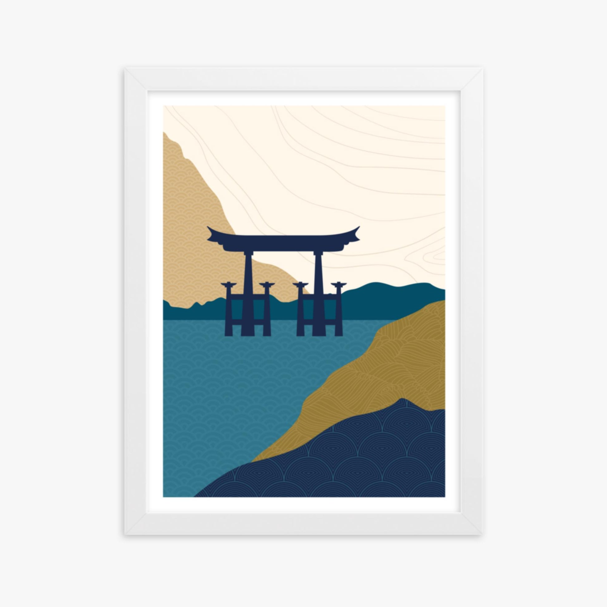 Modern illustration: Torii Gate in the Water 30x40 cm Poster With White Frame Frame