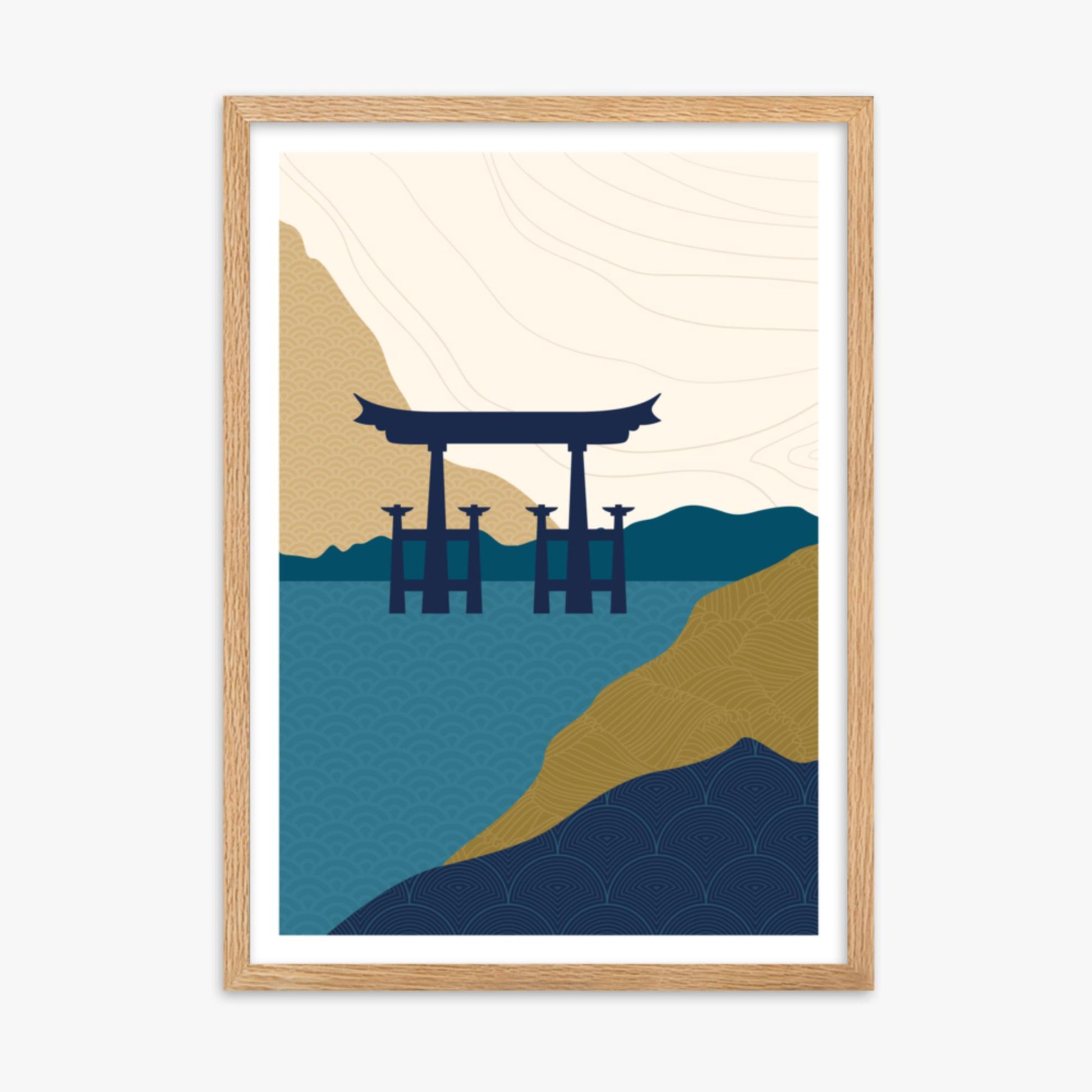 Modern illustration: Torii Gate in the Water 50x70 cm Poster With Oak Frame Frame