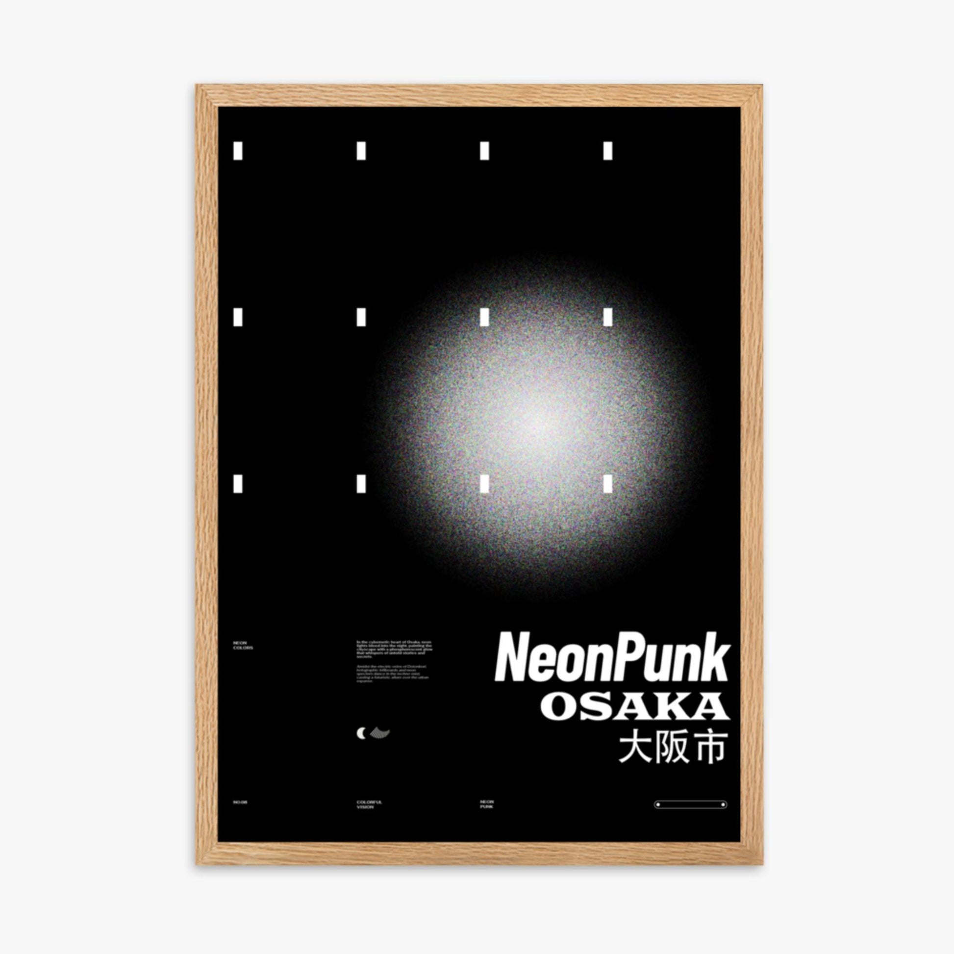 Modern illustration: Black Neon Night 50x70 cm Poster With Oak Frame Frame