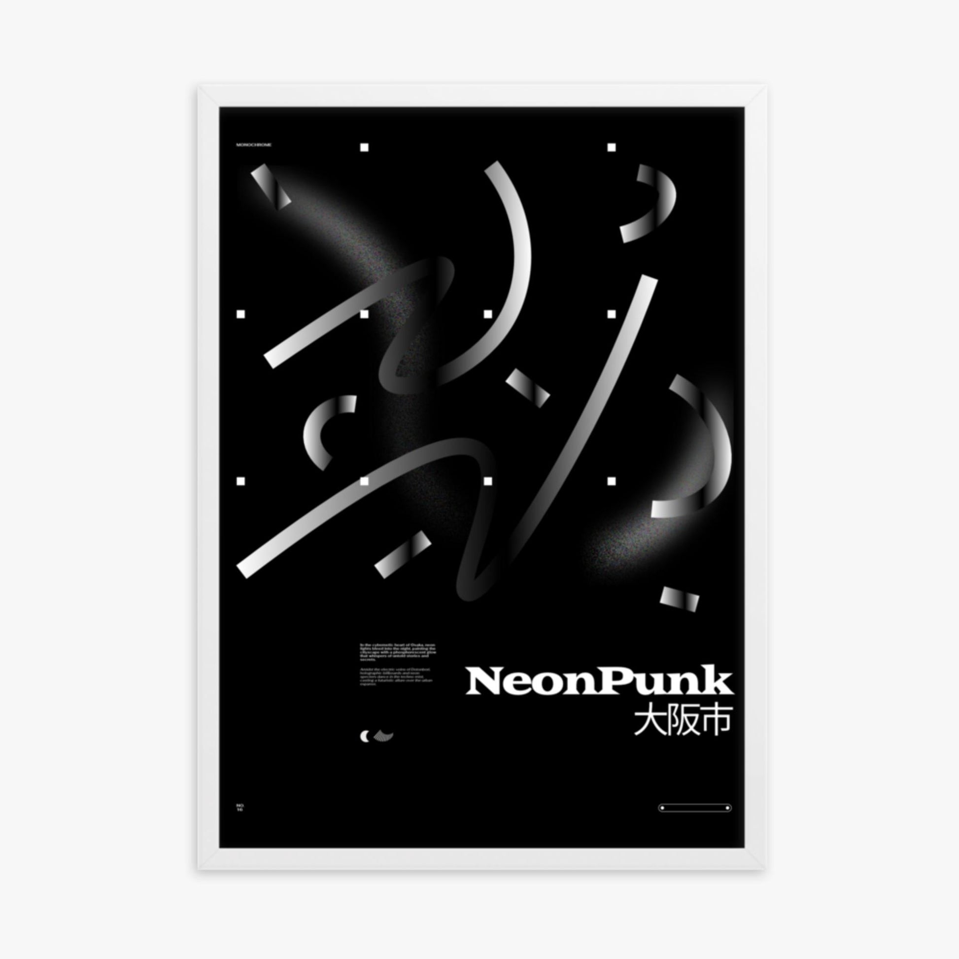 Modern illustration: Monochrome Lines 50x70 cm Poster With White Frame Frame