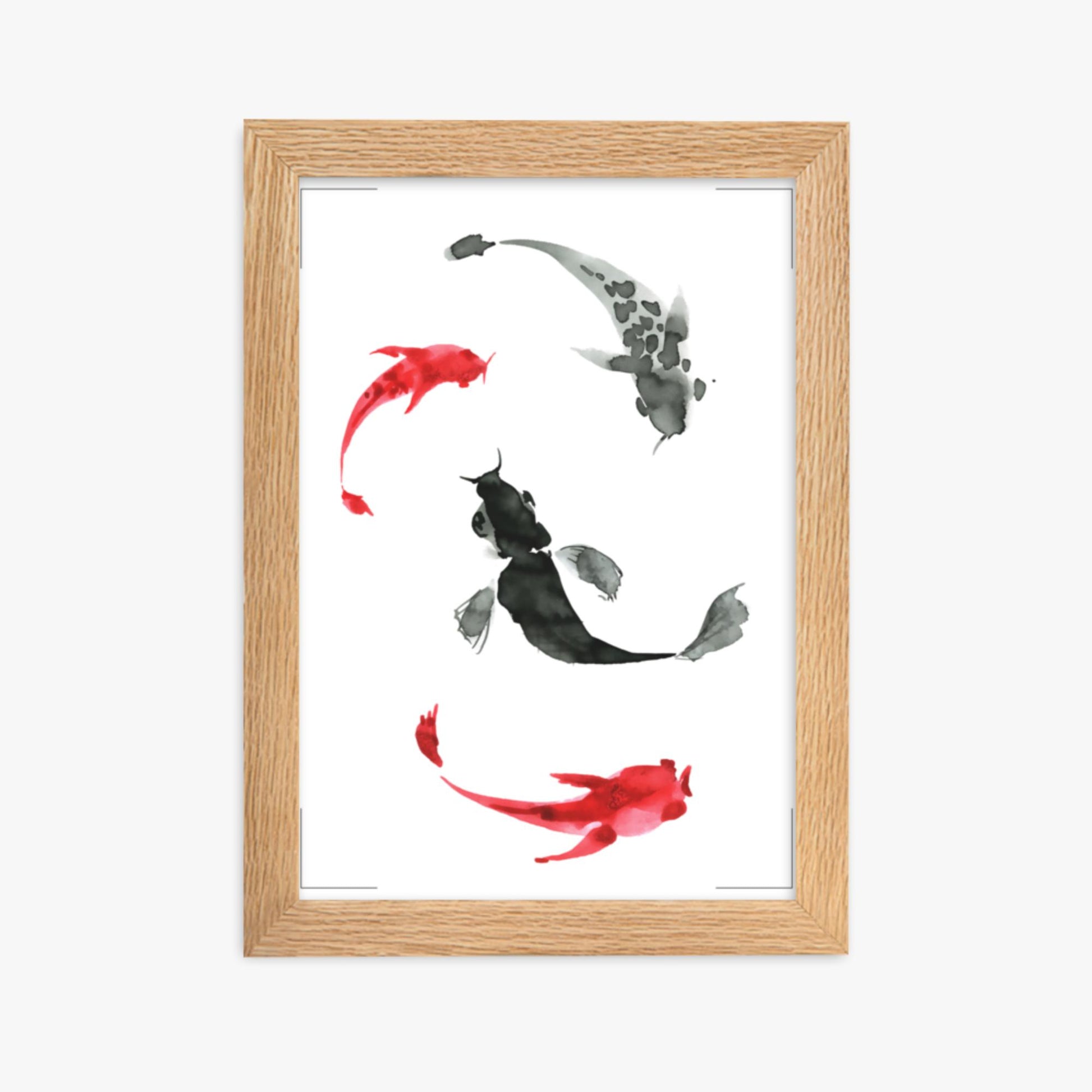 Modern illustration: Koi Circling 21x30 cm Poster With Oak Frame Frame