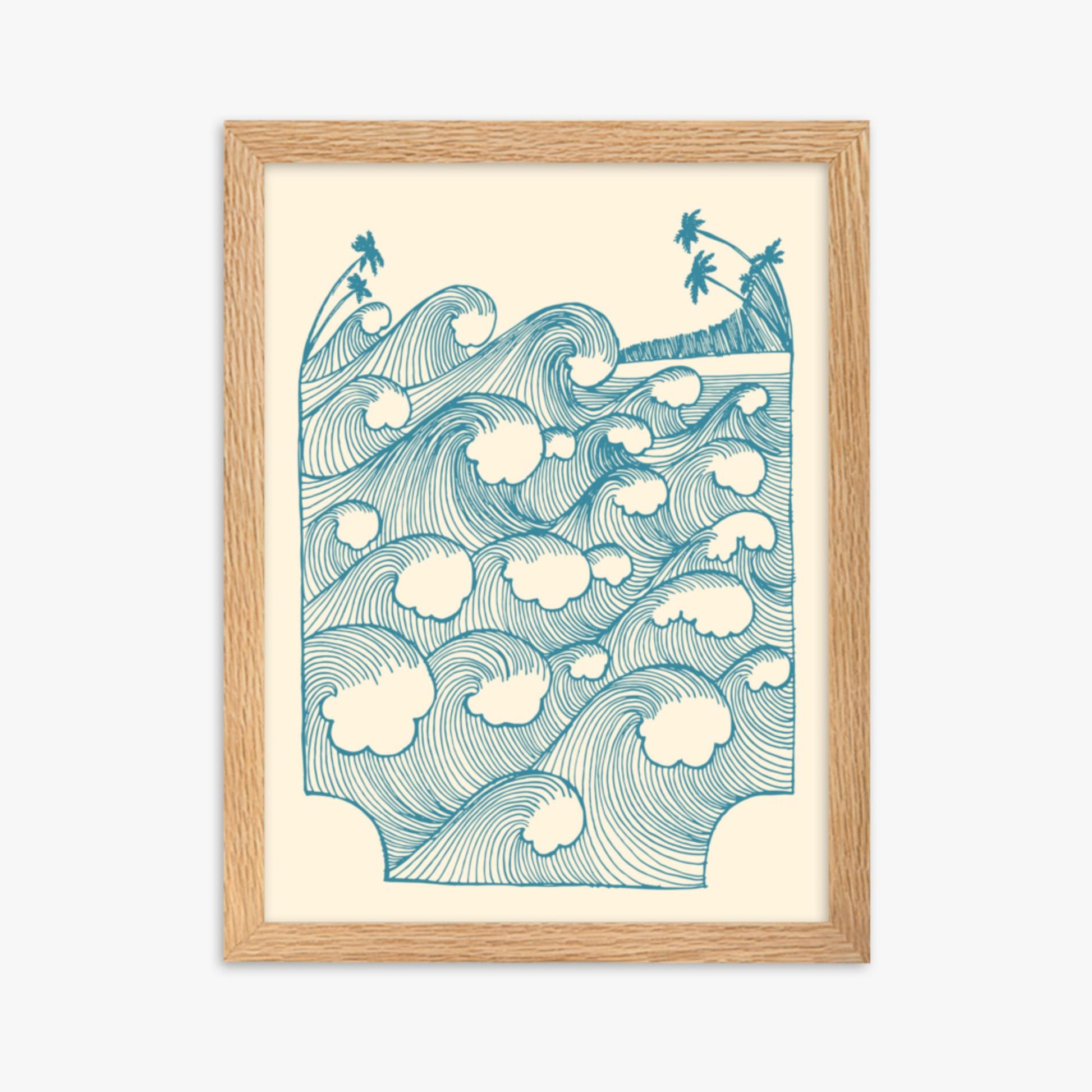 Modern illustration: Vintage Great Waves 30x40 cm Poster With Oak Frame Frame