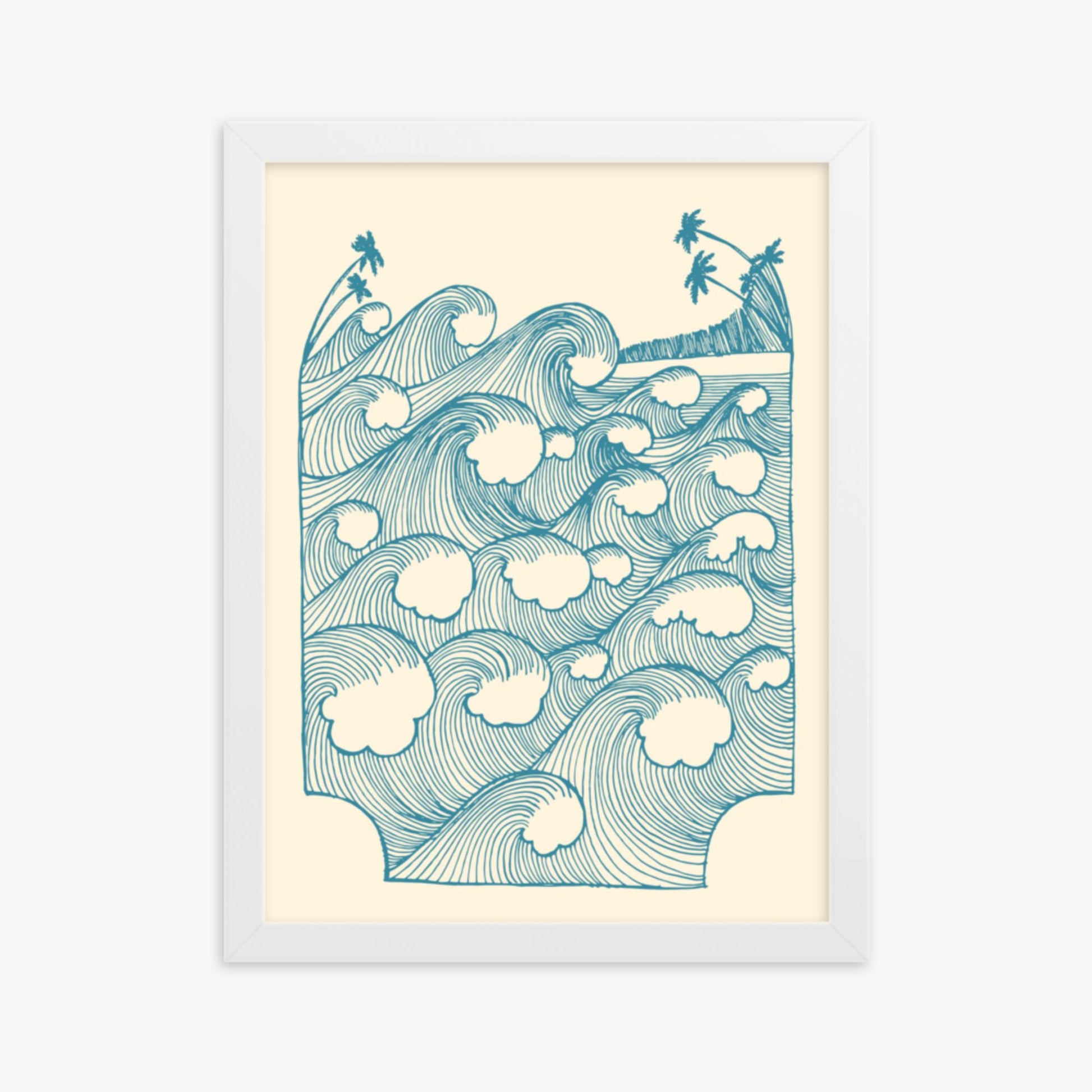 Modern illustration: Vintage Great Waves 30x40 cm Poster With White Frame Frame