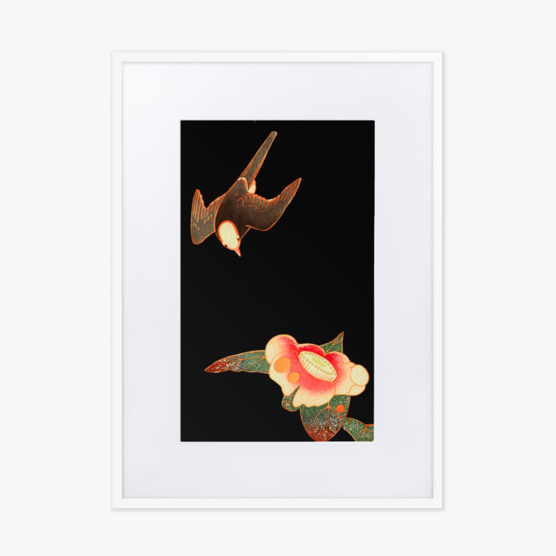 Ito Jakuchu - Swallow and Camellia 50x70 cm Poster With White Frame