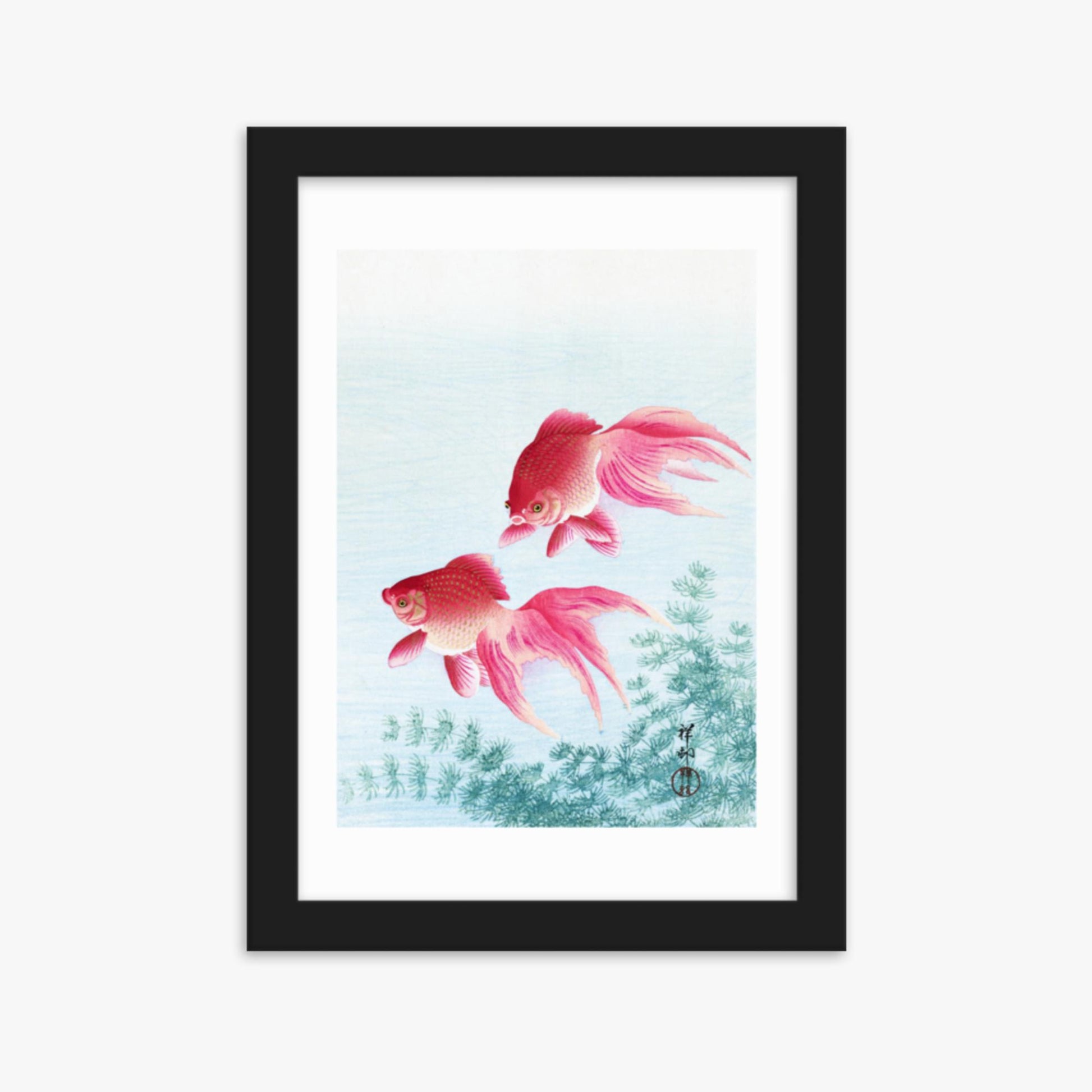 Ohara Koson - Two veil goldfish 21x30 cm Poster With Black Frame