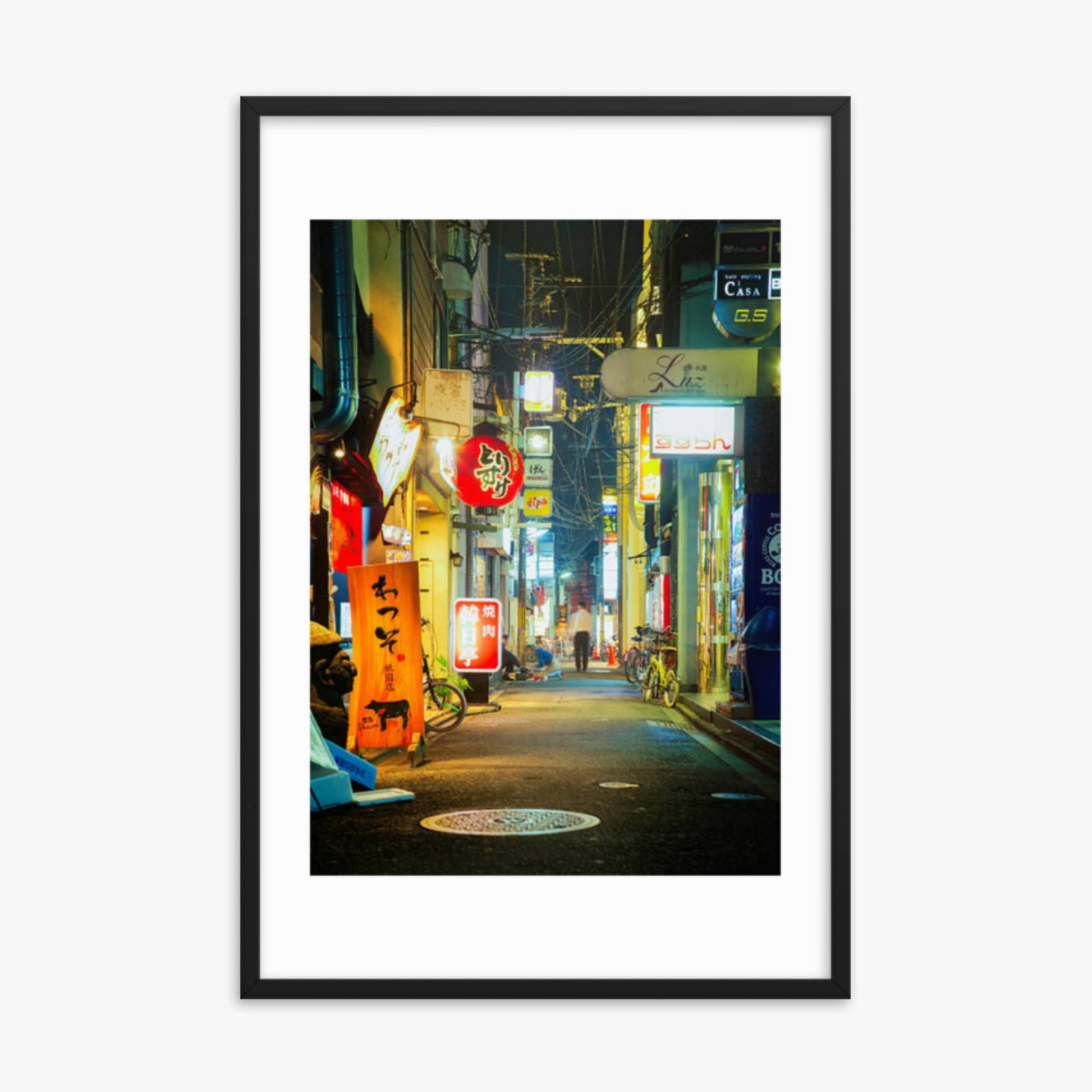 Kyoto, Japan backstreet at night 24x36 in Poster With Black Frame