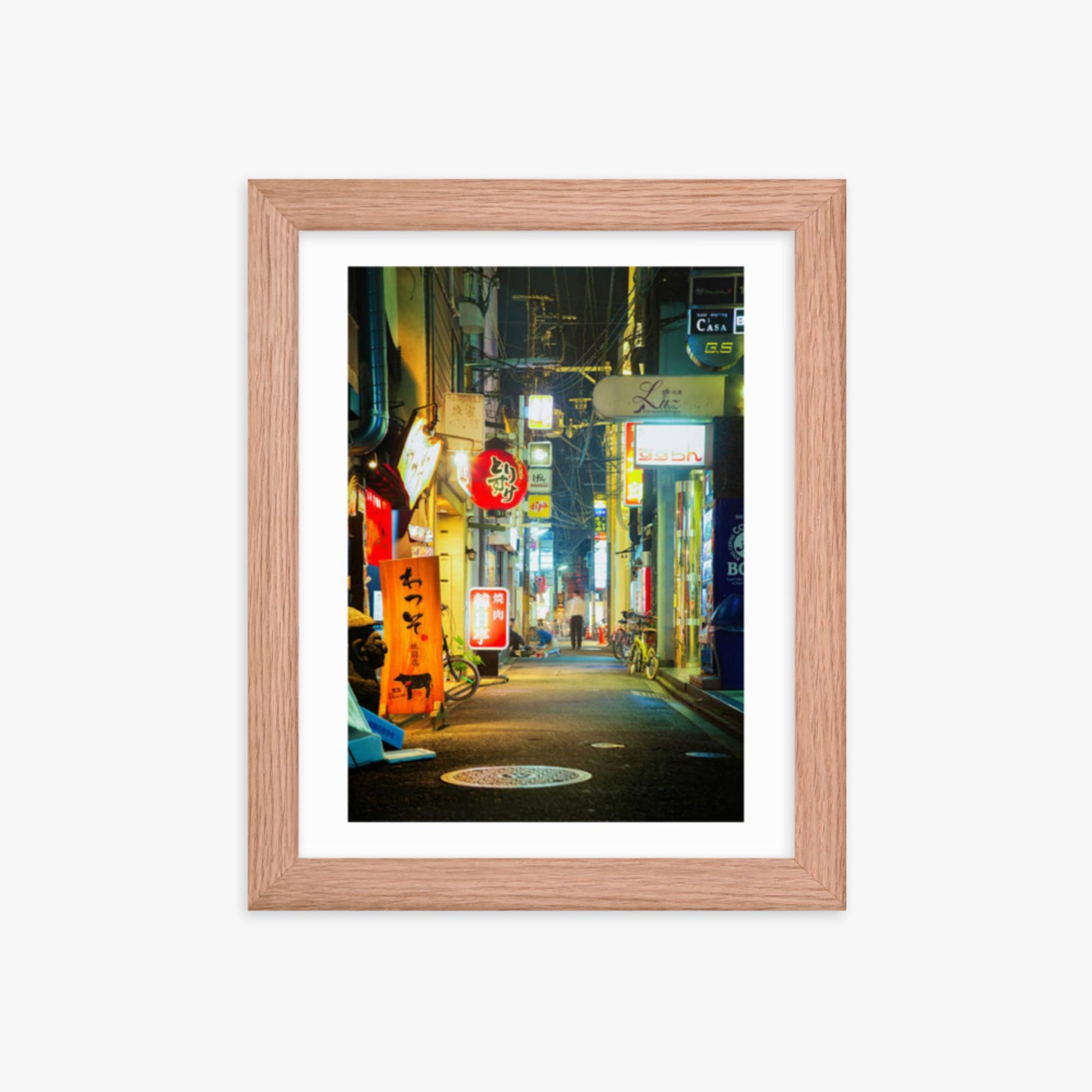 Kyoto, Japan backstreet at night 8x10 in Poster With Oak Frame